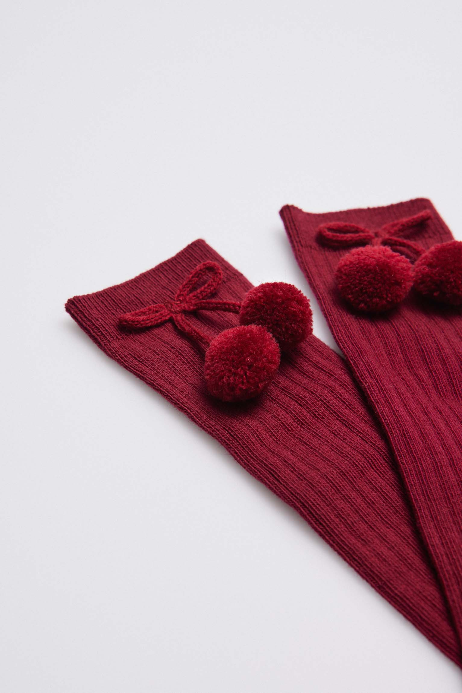 02833 2 calcetin infantil largo - Granate