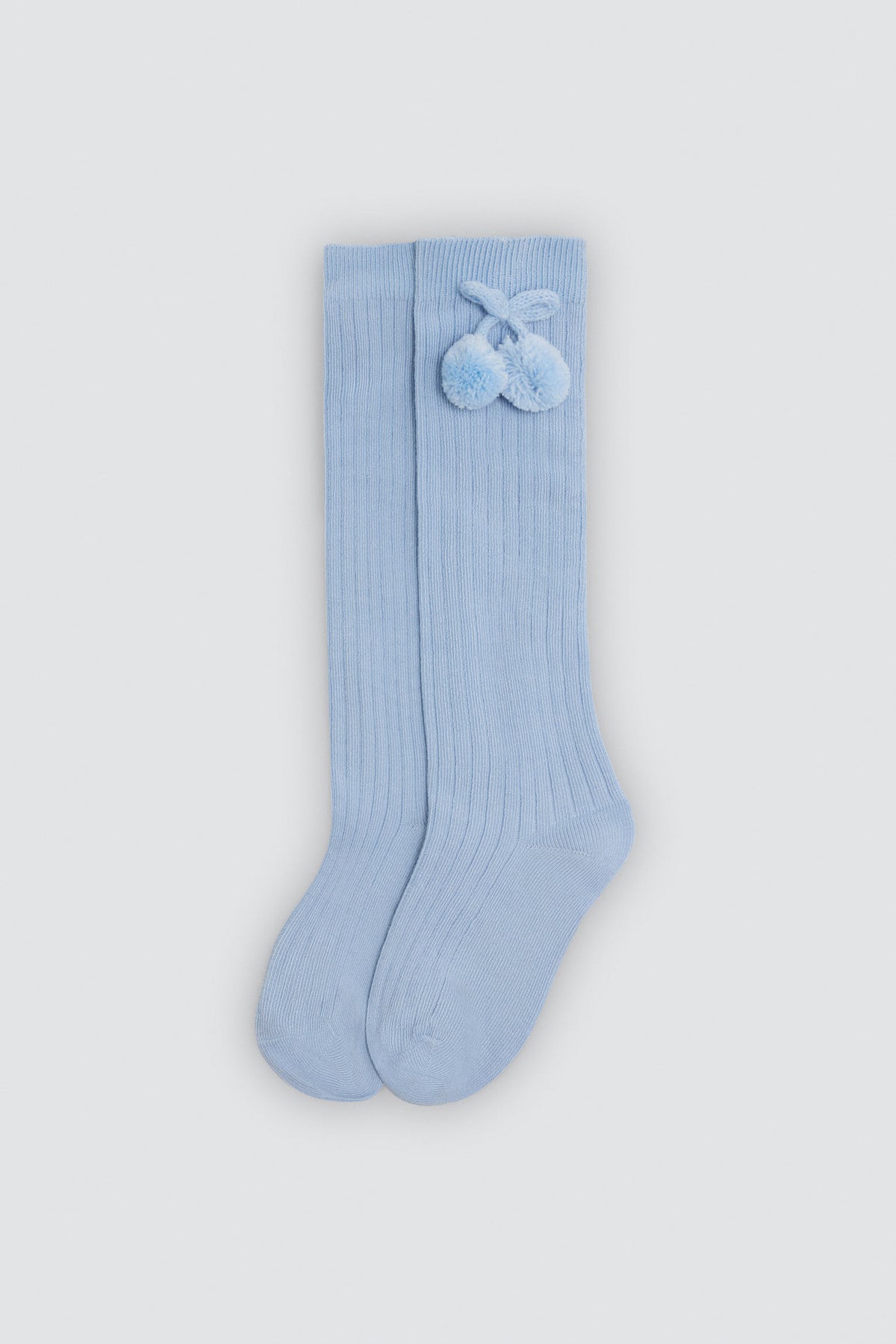 Calcetín infantil largo detalle pompones azul