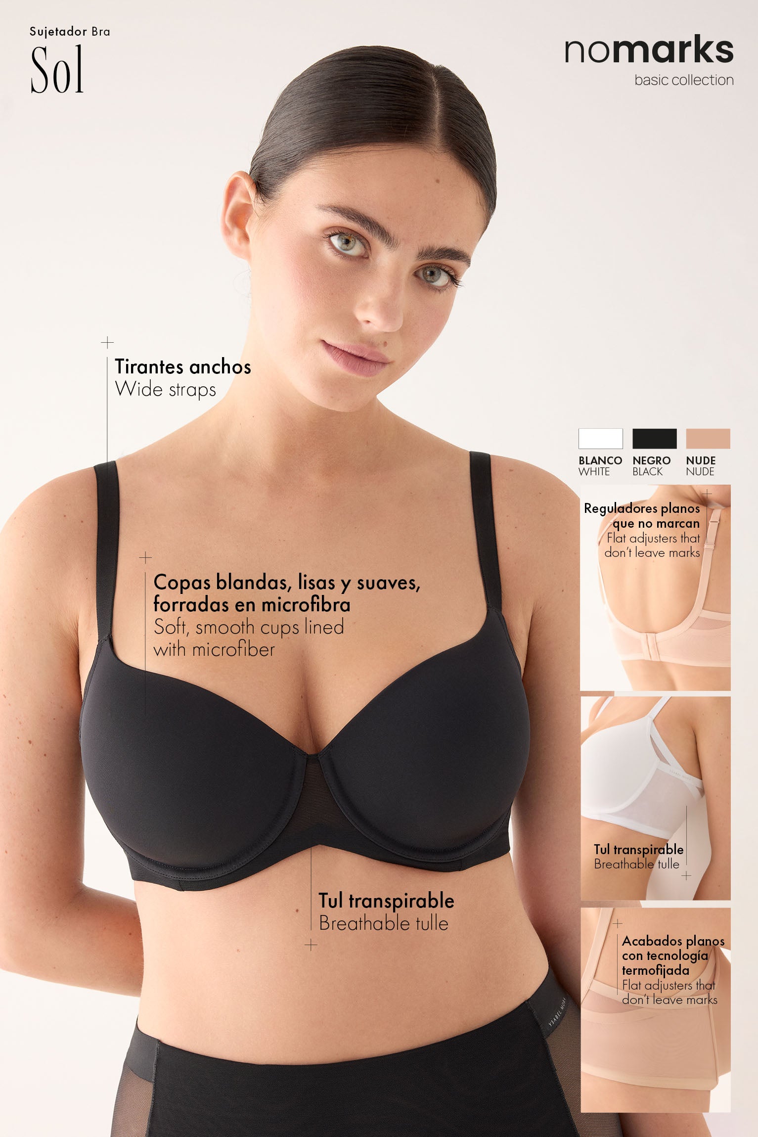 Sujetador capacidad nomarks Sol con aro con relleno negro | Paula Echevarría - Ysabel Mora