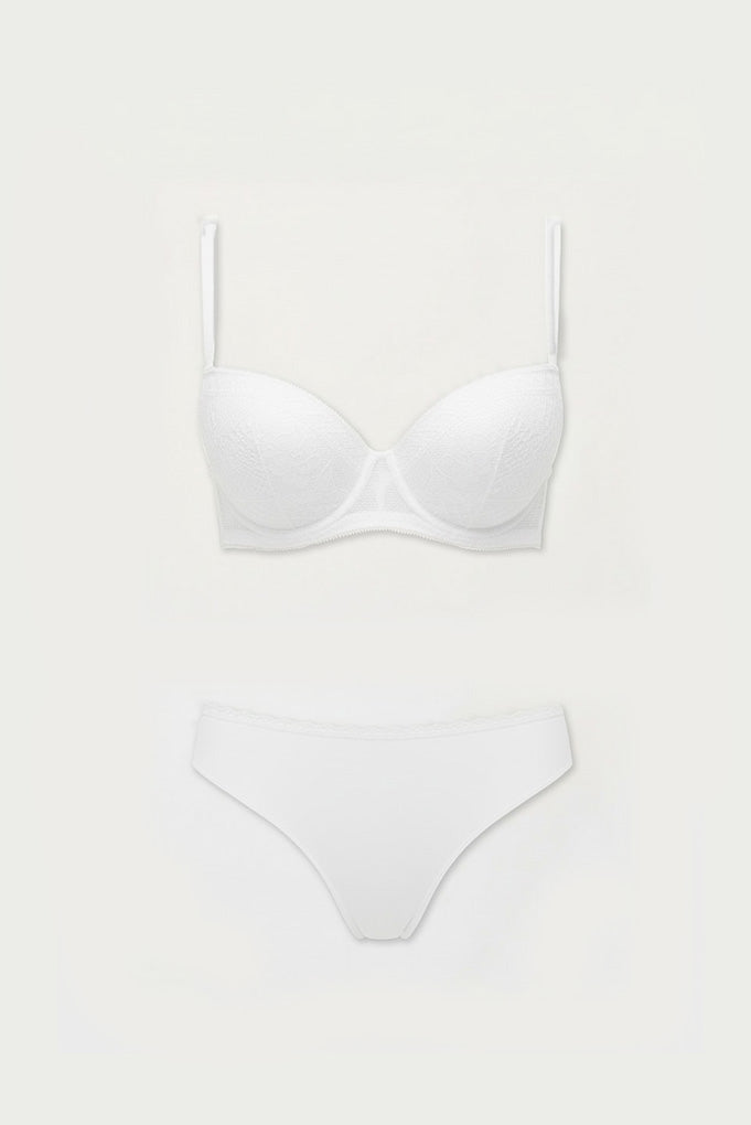 Conjunto lencero sujetador con aro y braga brasileña blanco - Ysabel Mora