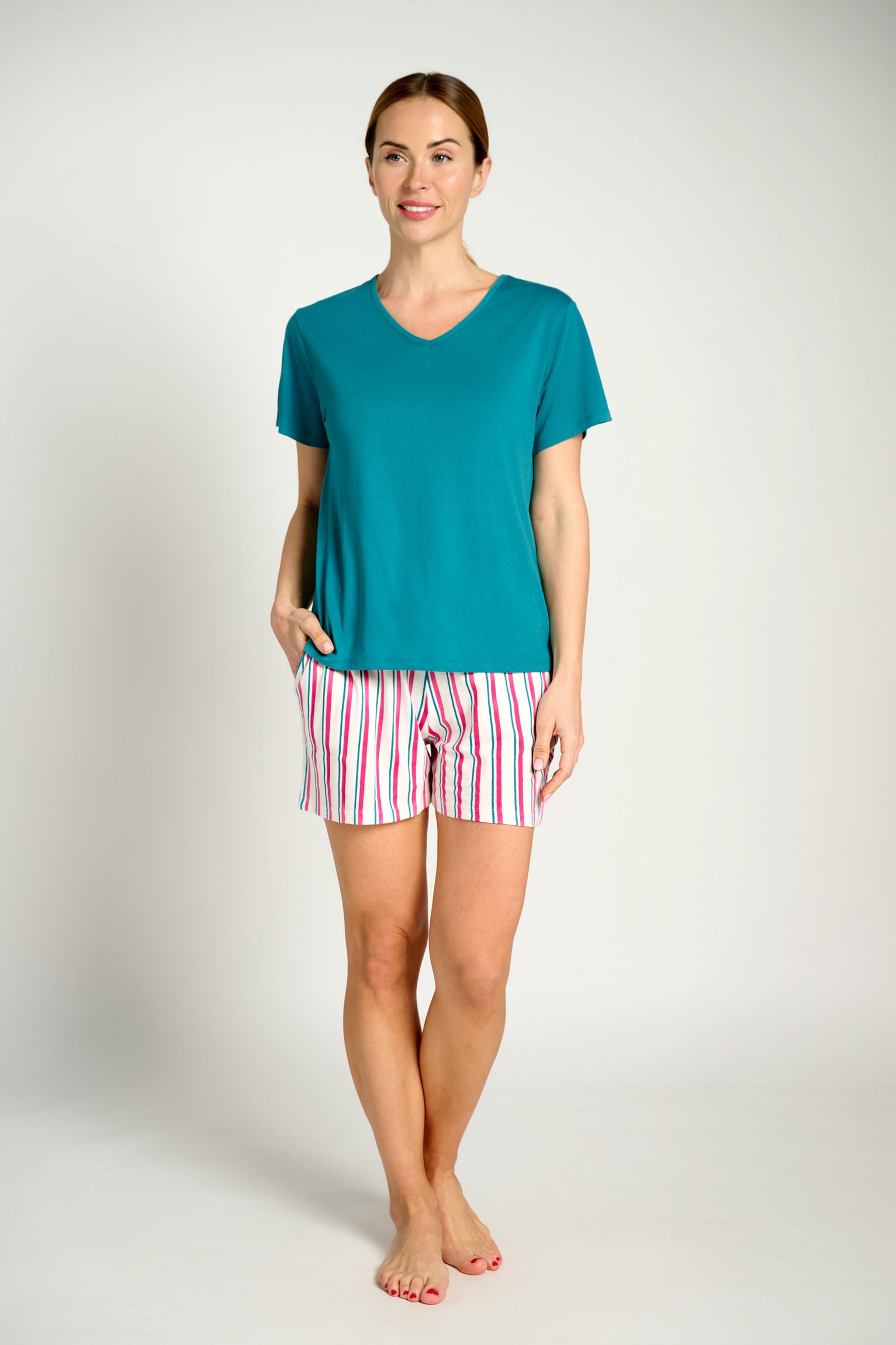 Pijama mujer corto algodón rayas | MUYDEMI