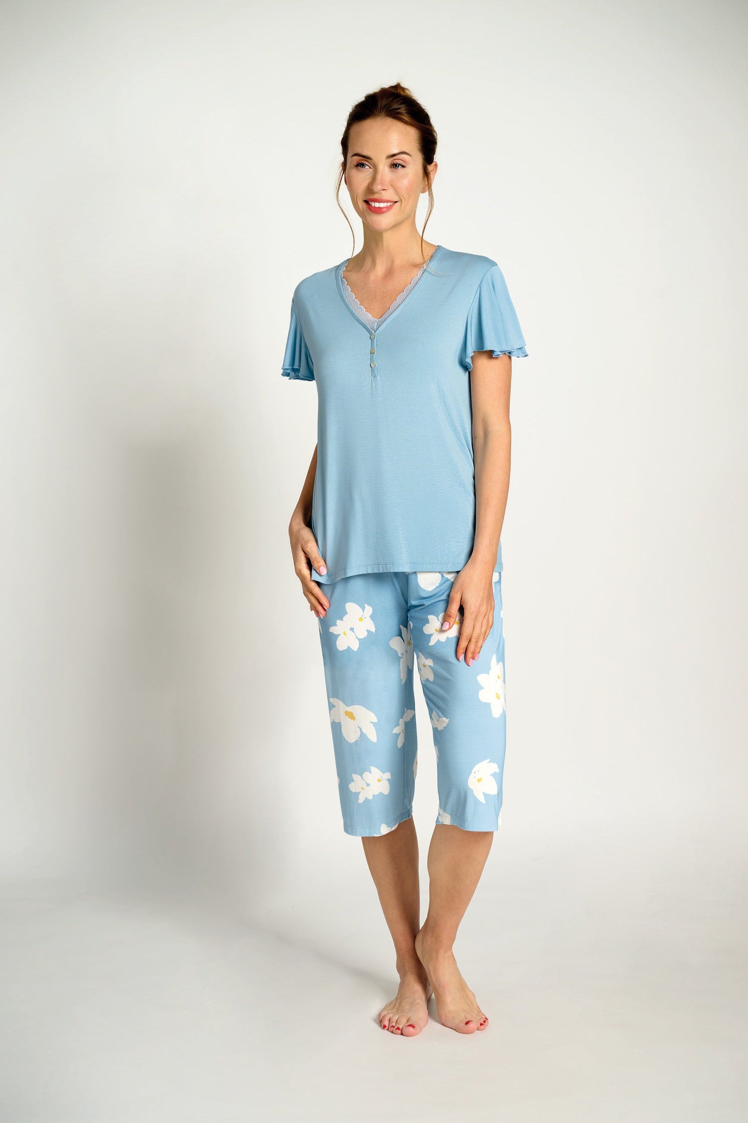 Pijama mujer capri flores azul | MUYDEMI