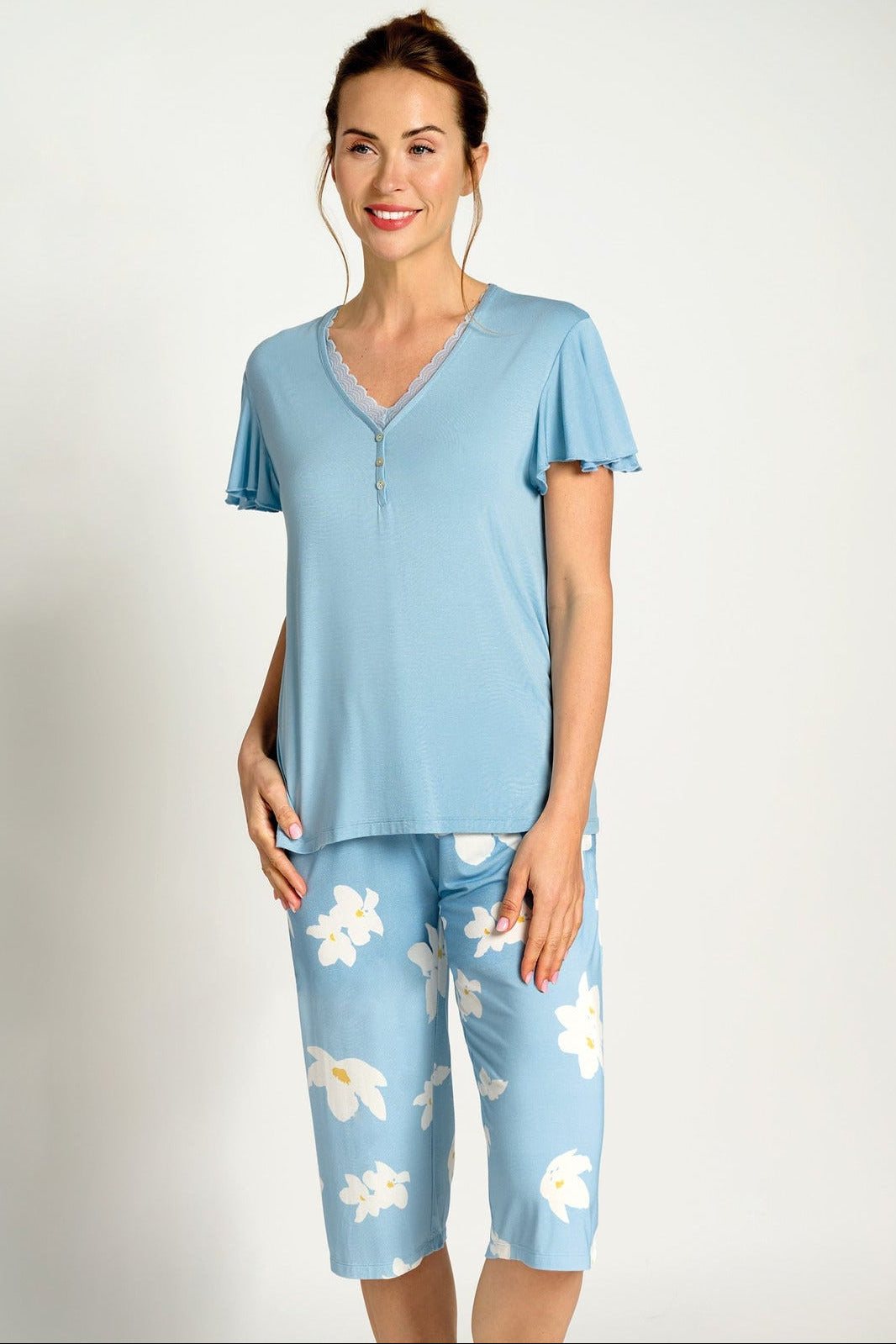 Pijama mujer capri flores azul | MUYDEMI