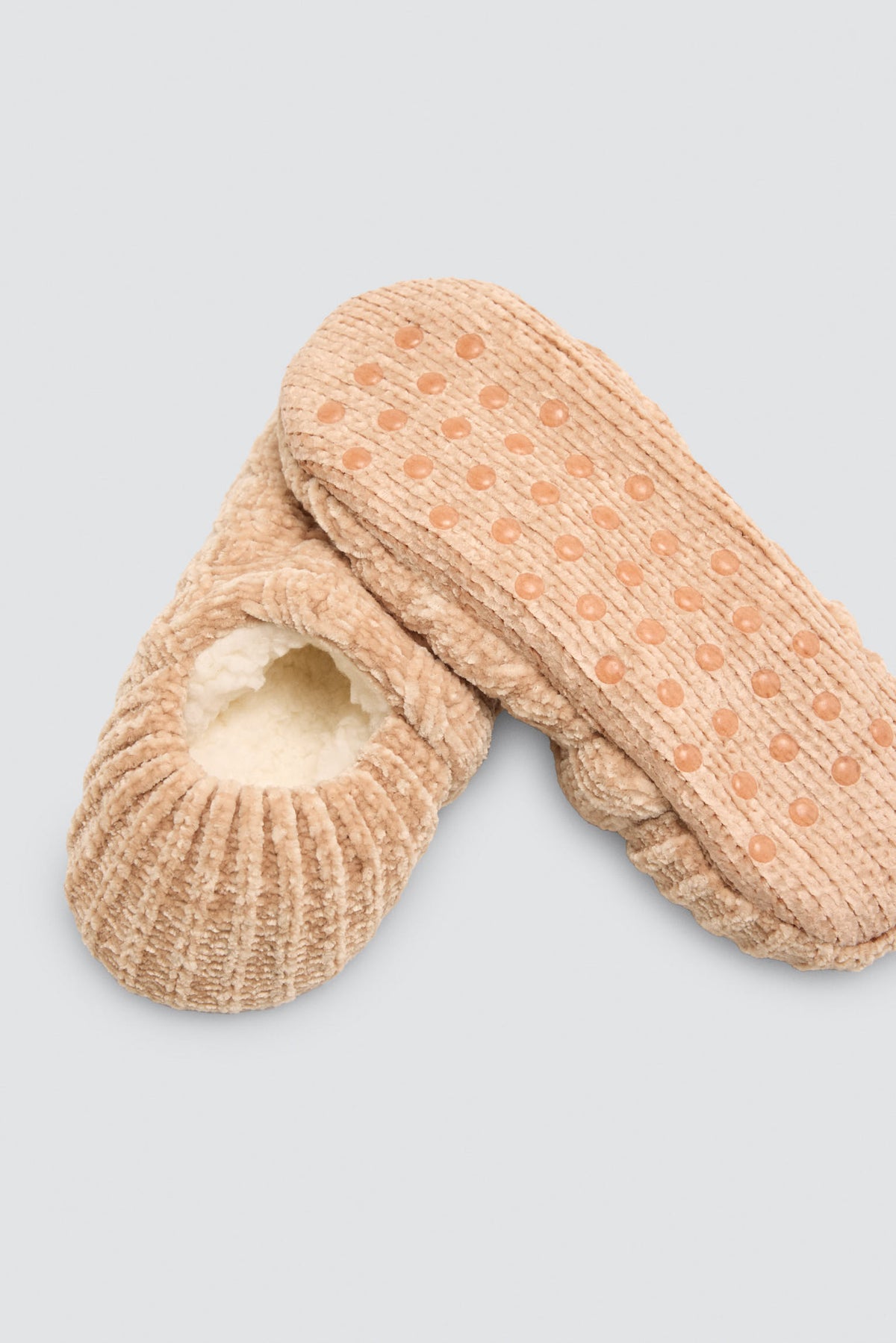 Patuco zapatilla aterciopelado antideslizante interior borreguito mujer beige