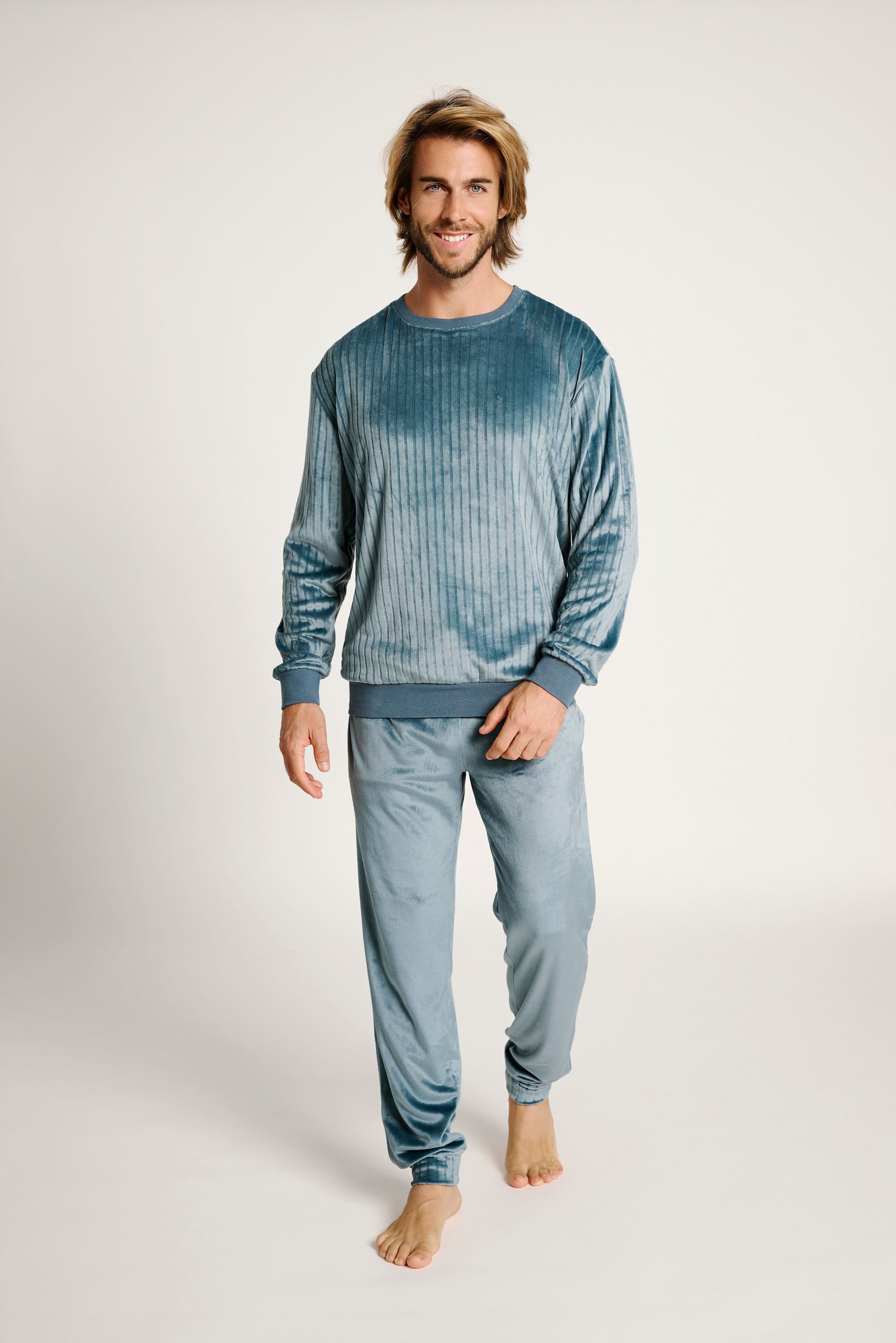 Pijama Hombre Terciopelo Canalé Azul | MUYDEMI