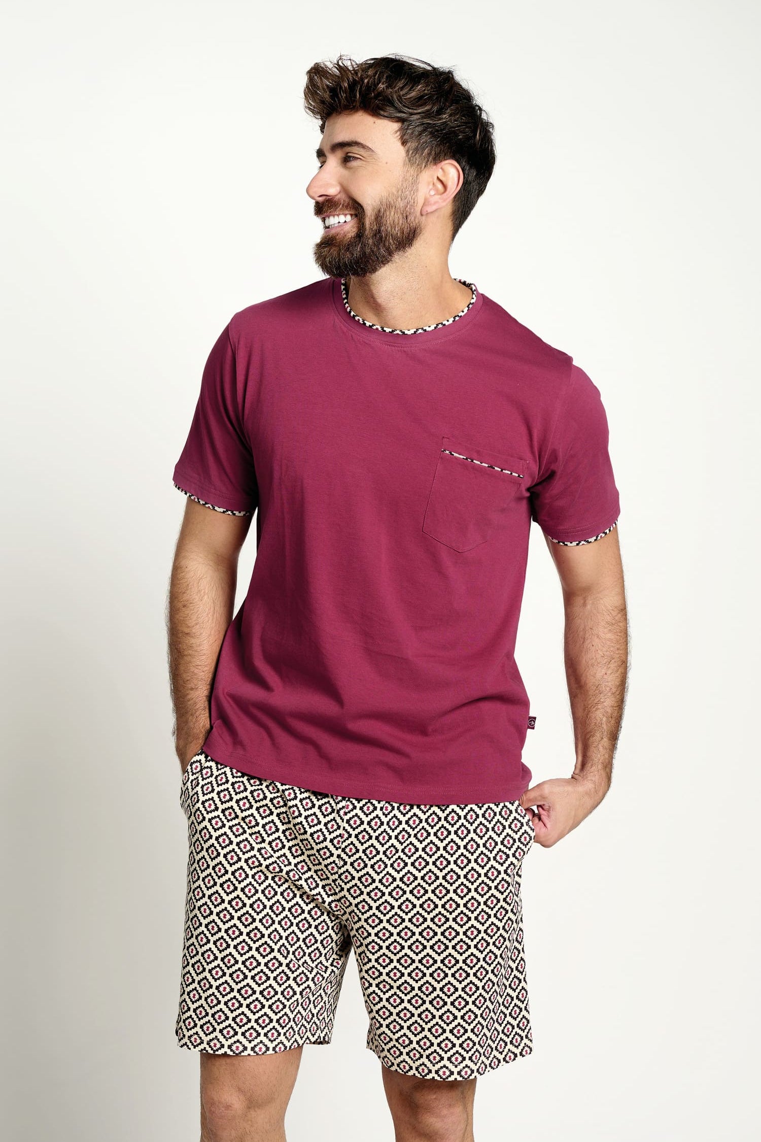 Pijama hombre corto algodón estampado geométrico | MUYDEMI