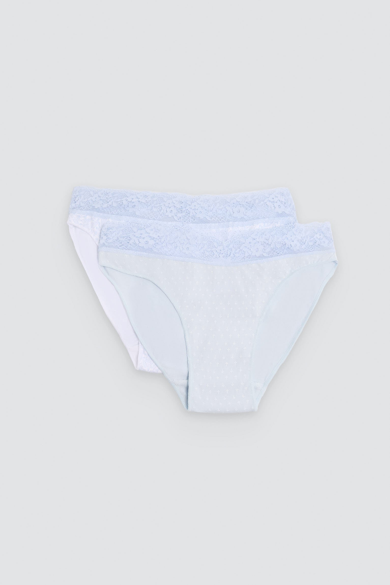 Pack de 2 bragas mini algodón estampadas con ribete de encaje azul