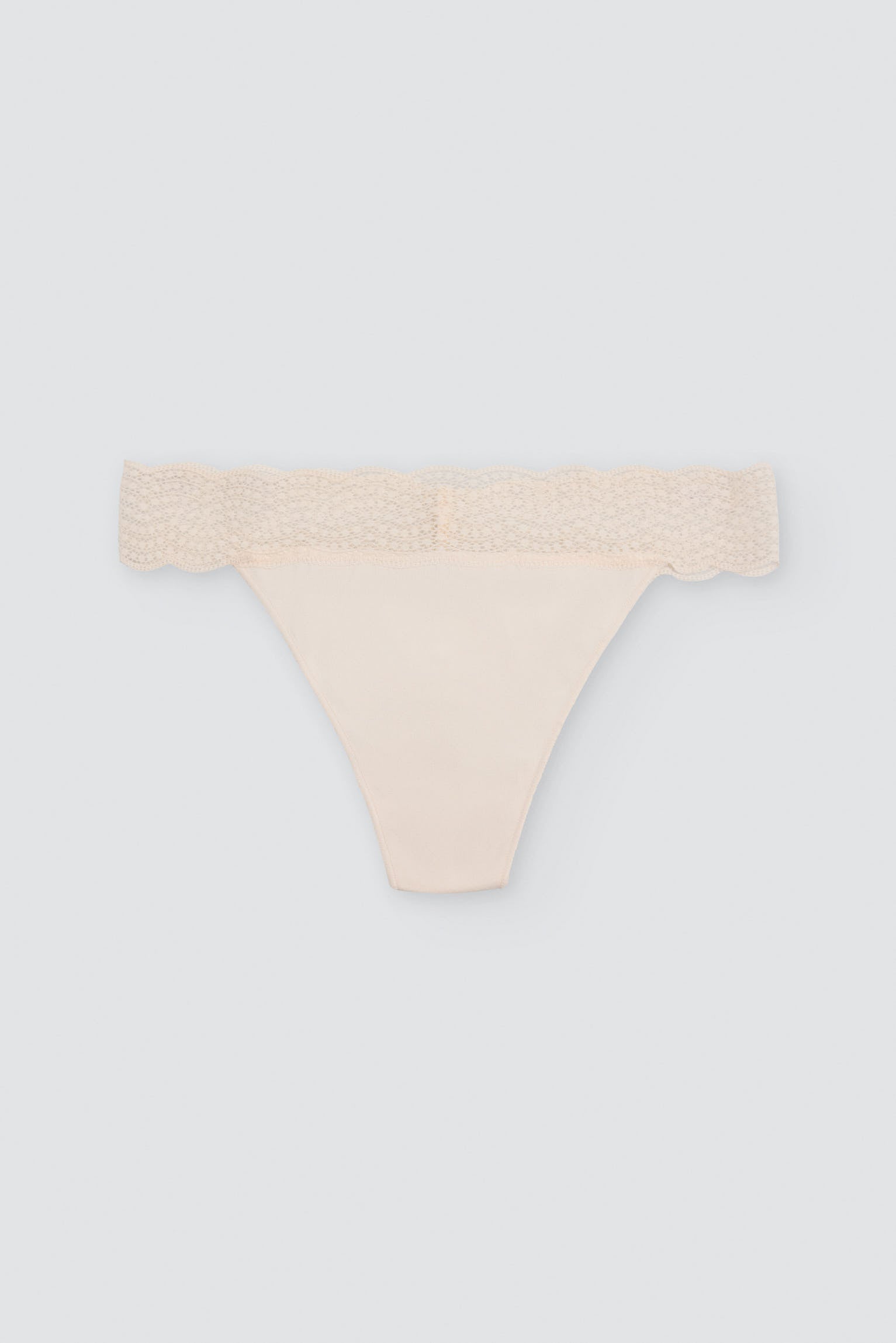 Tanga de algodón con ribete de encaje marfil