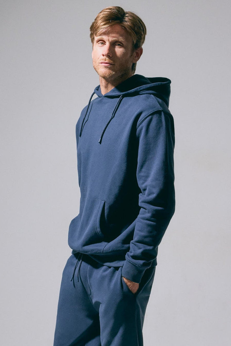 Sudadera deportiva hombre afelpada semi cremallera azul marino