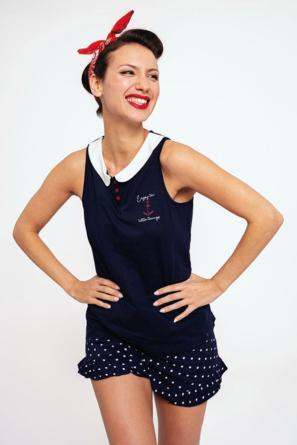 Pijama mujer corto algodón marinero | MUYDEMI