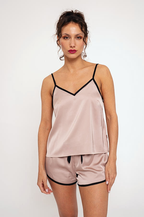 Pijama mujer corto satén rosa MUYDEMI