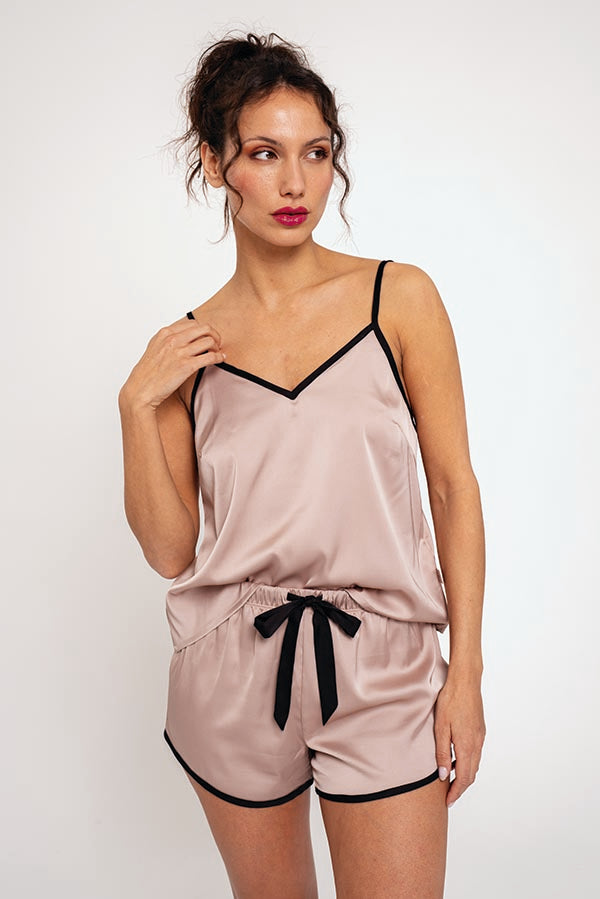 Pijama mujer corto satén rosa | MUYDEMI