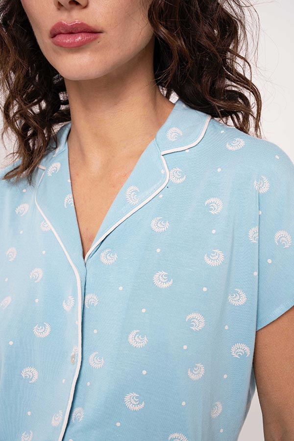 Pijama mujer corto abotonado estampado azul | MUYDEMI