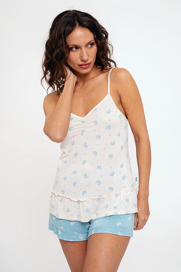 Pijama mujer corto estampado detalle volante | MUYDEMI