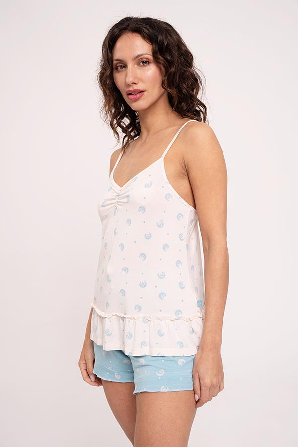 Pijama mujer corto estampado detalle volante | MUYDEMI