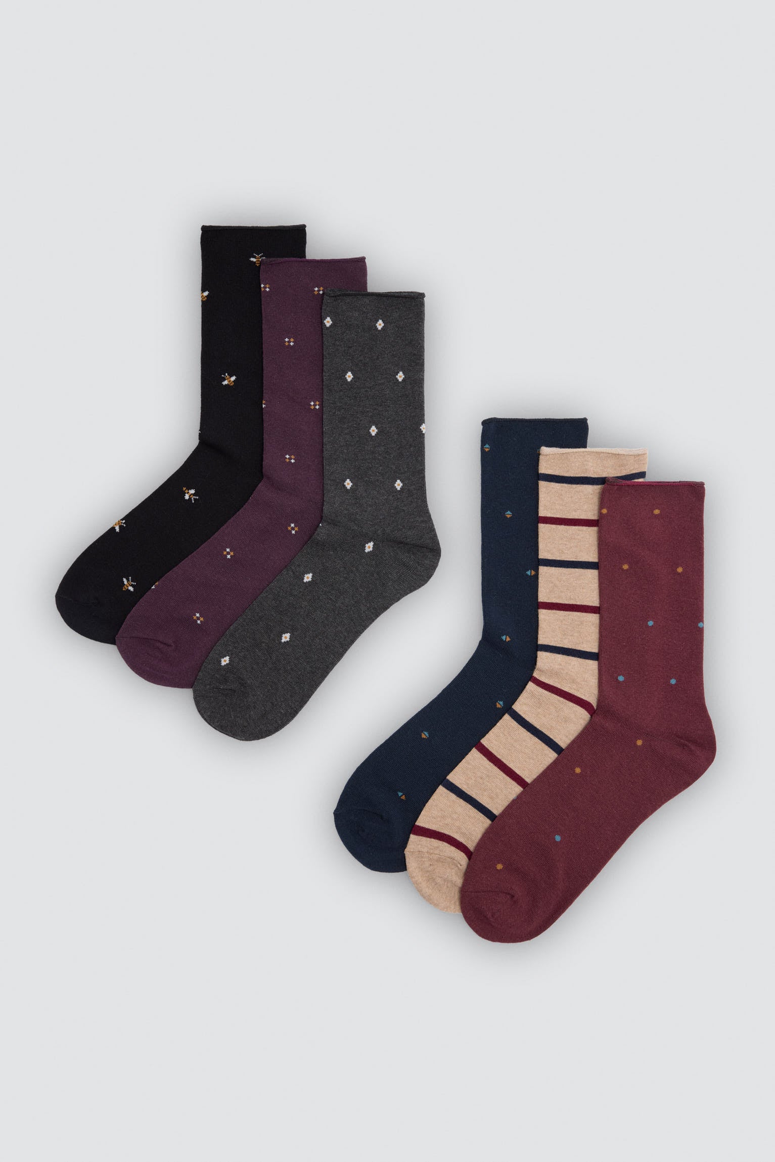 Pack 6 calcetines sin puño estampados variados