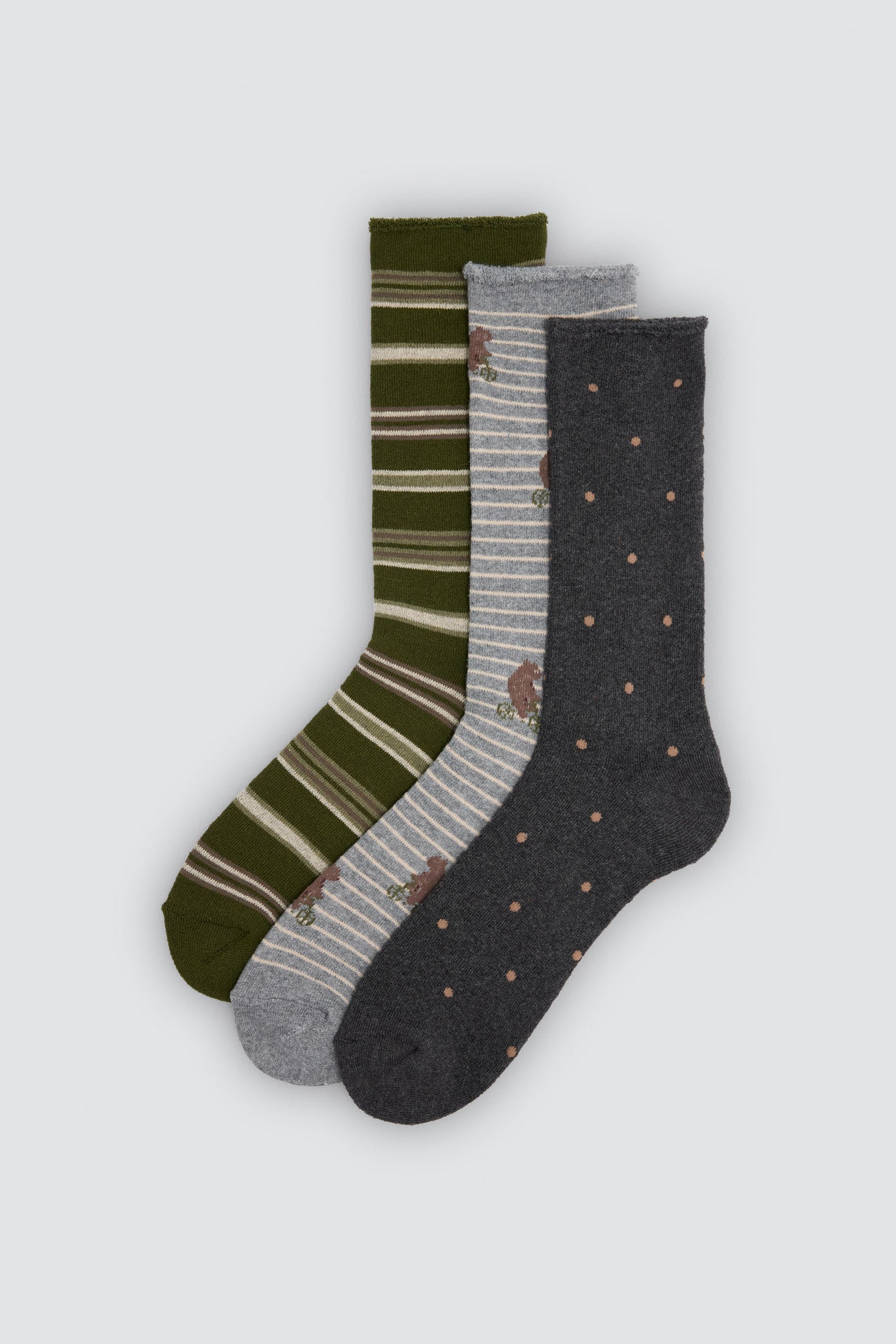 Pack 3 calcetines térmicos sin puño estampados rayas y lunares
