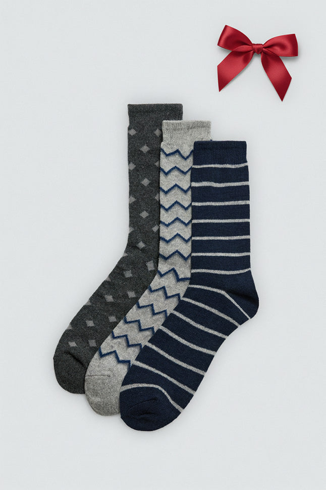 Pack 3 calcetines lana estampados geométricos