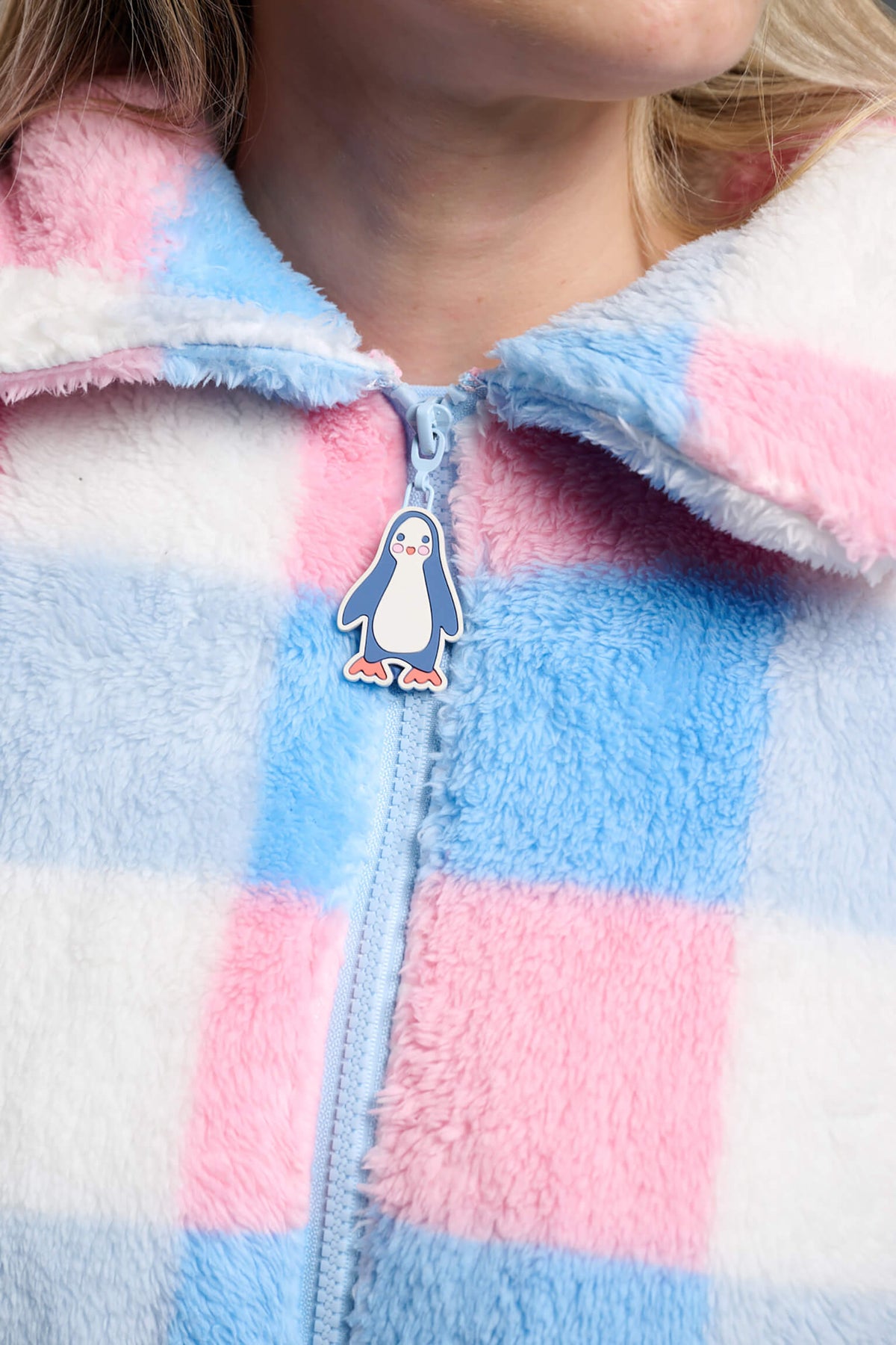 Bata corta polar de borreguito a cuadros para mujer con cremallera, homewear cálido y confortable para estar en casa.