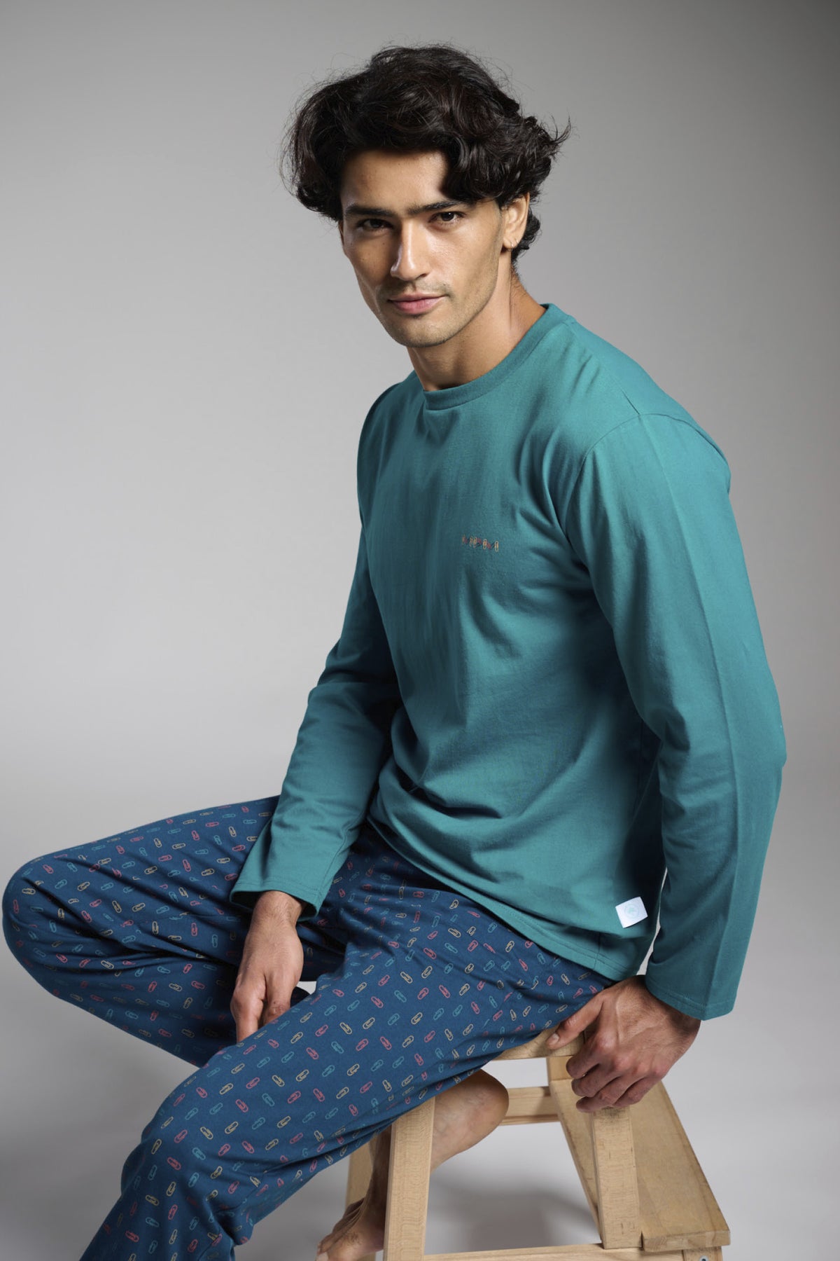 Pijama largo hombre algodón estampado clips
