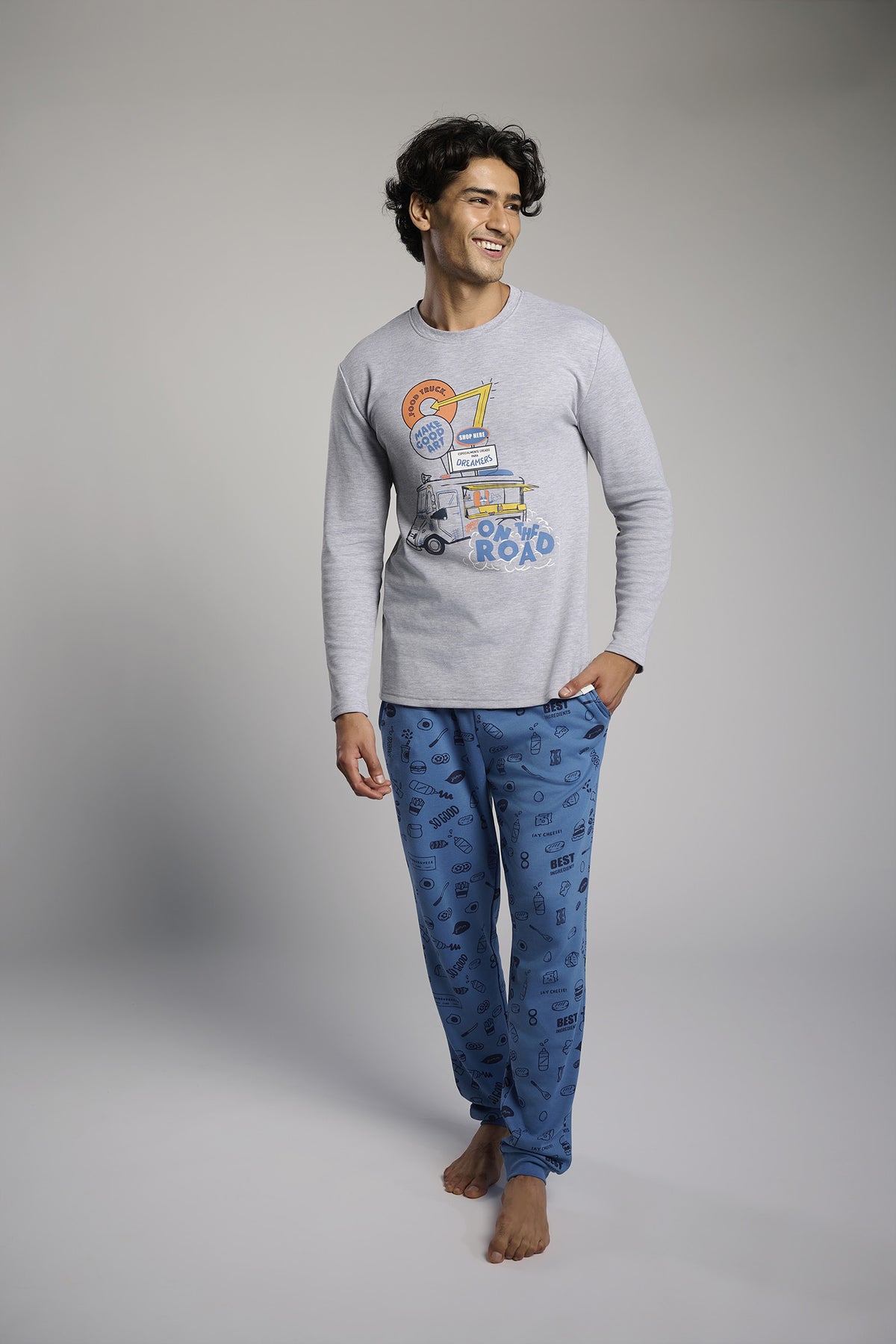 Pijama largo hombre afelpado estampado Food Truck