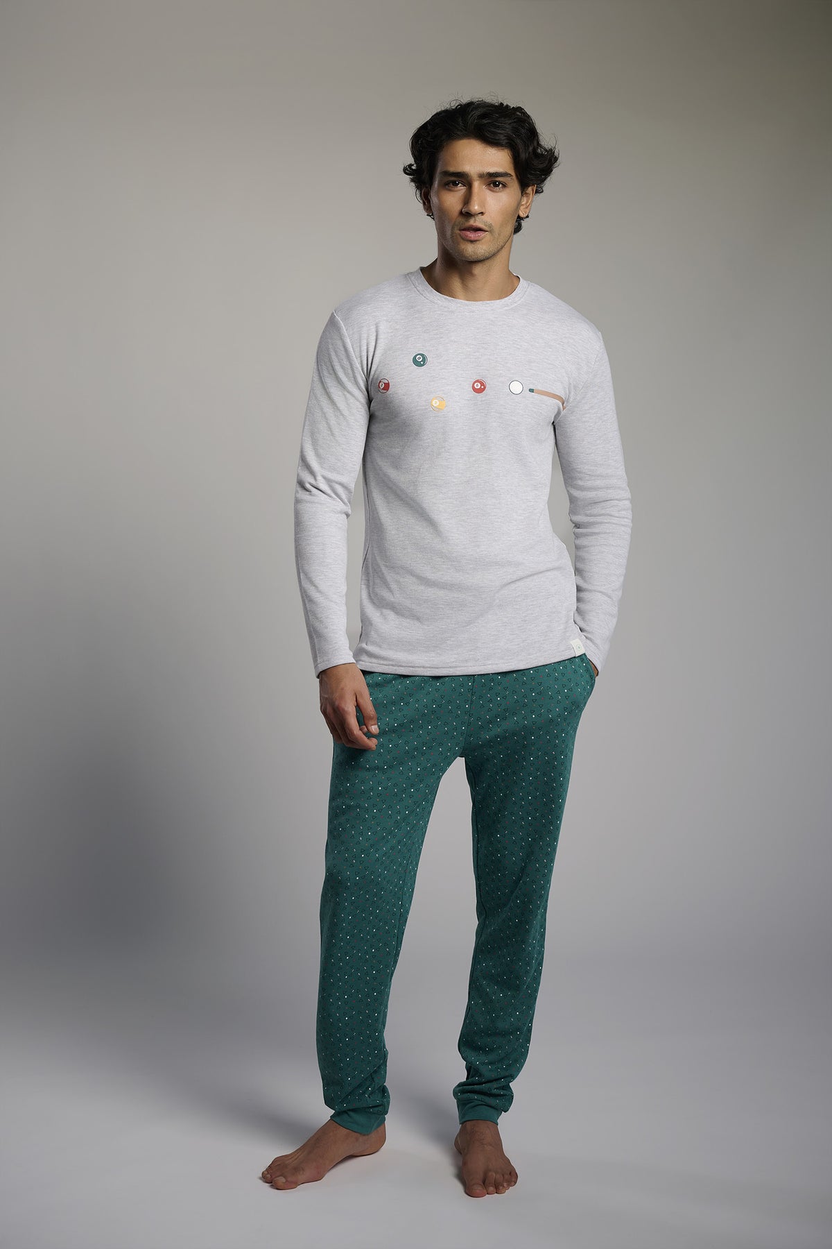 Pijama largo hombre afelpado estampado de billar