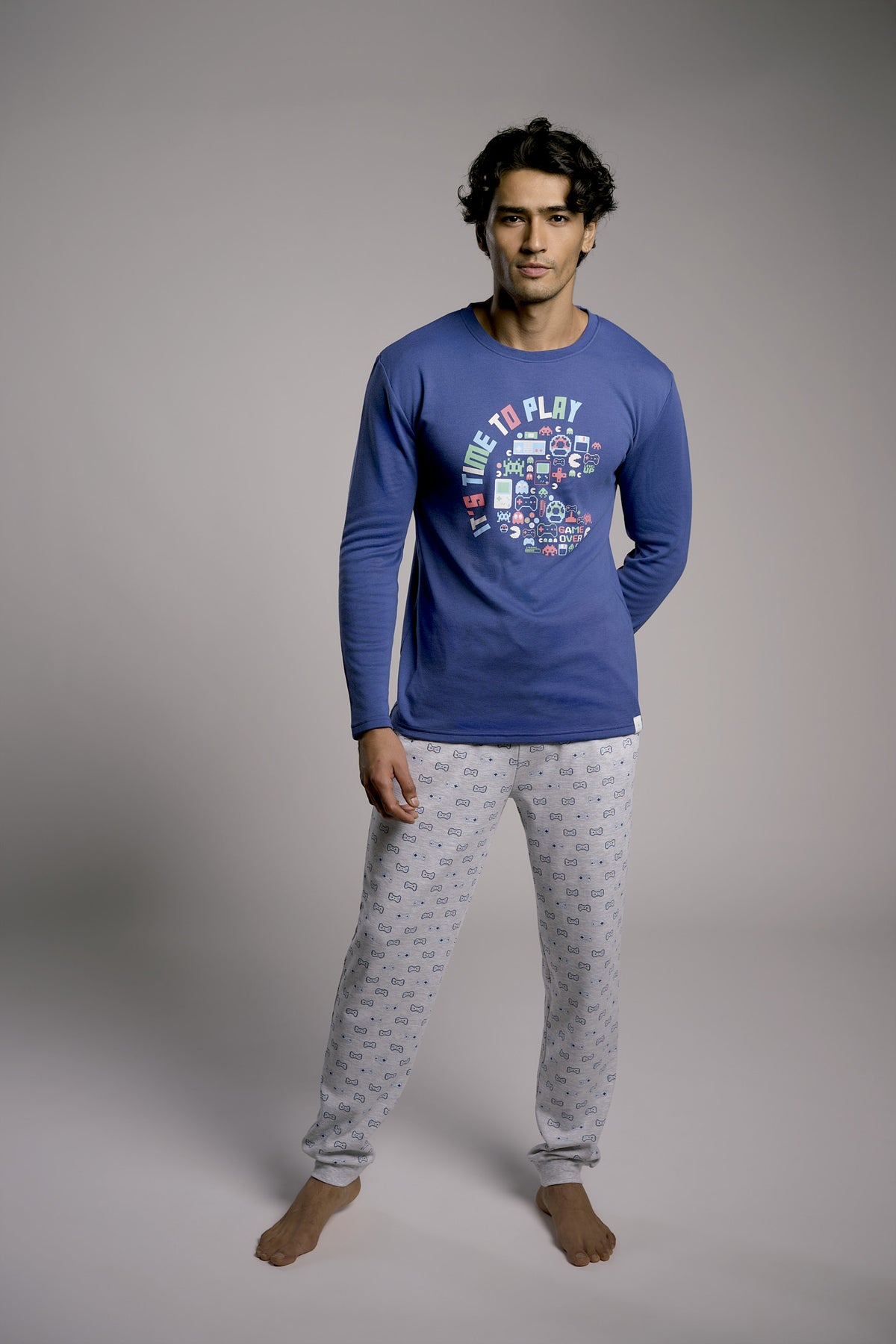 Pijama largo hombre afelpado estampado gamer over