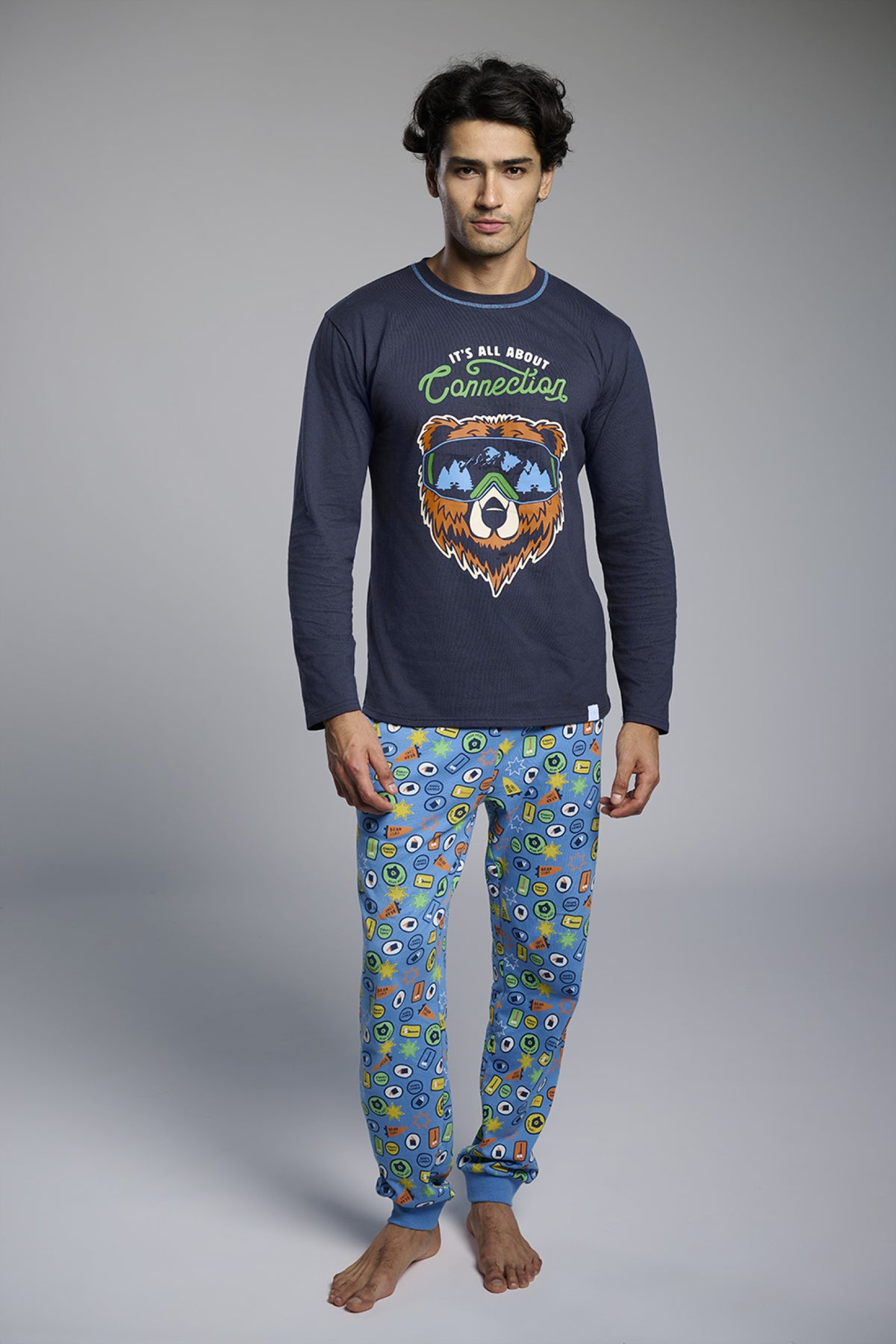 Pijama largo hombre algodón estampado oso I'ts all about Connection