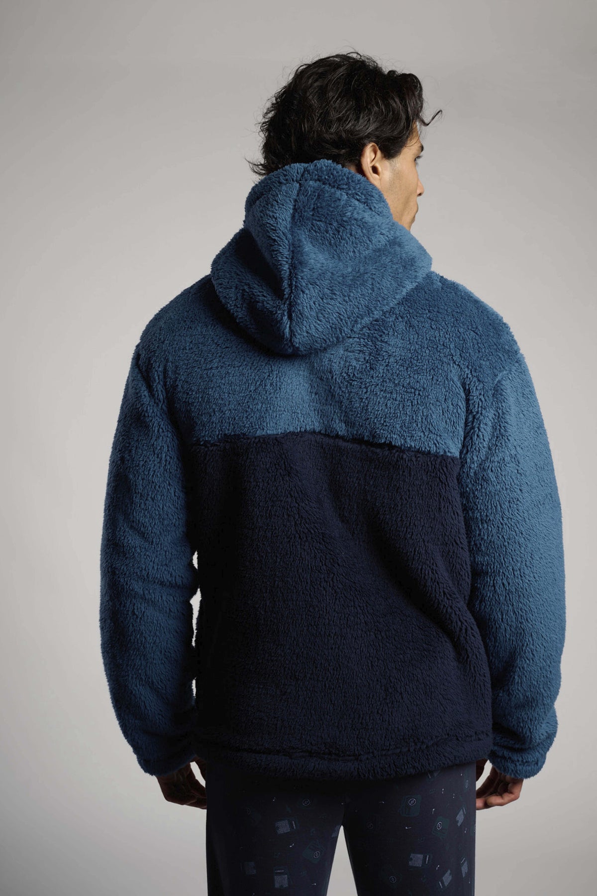 Bata corta polar borreguito hombre cierre cremallera capucha bicolor