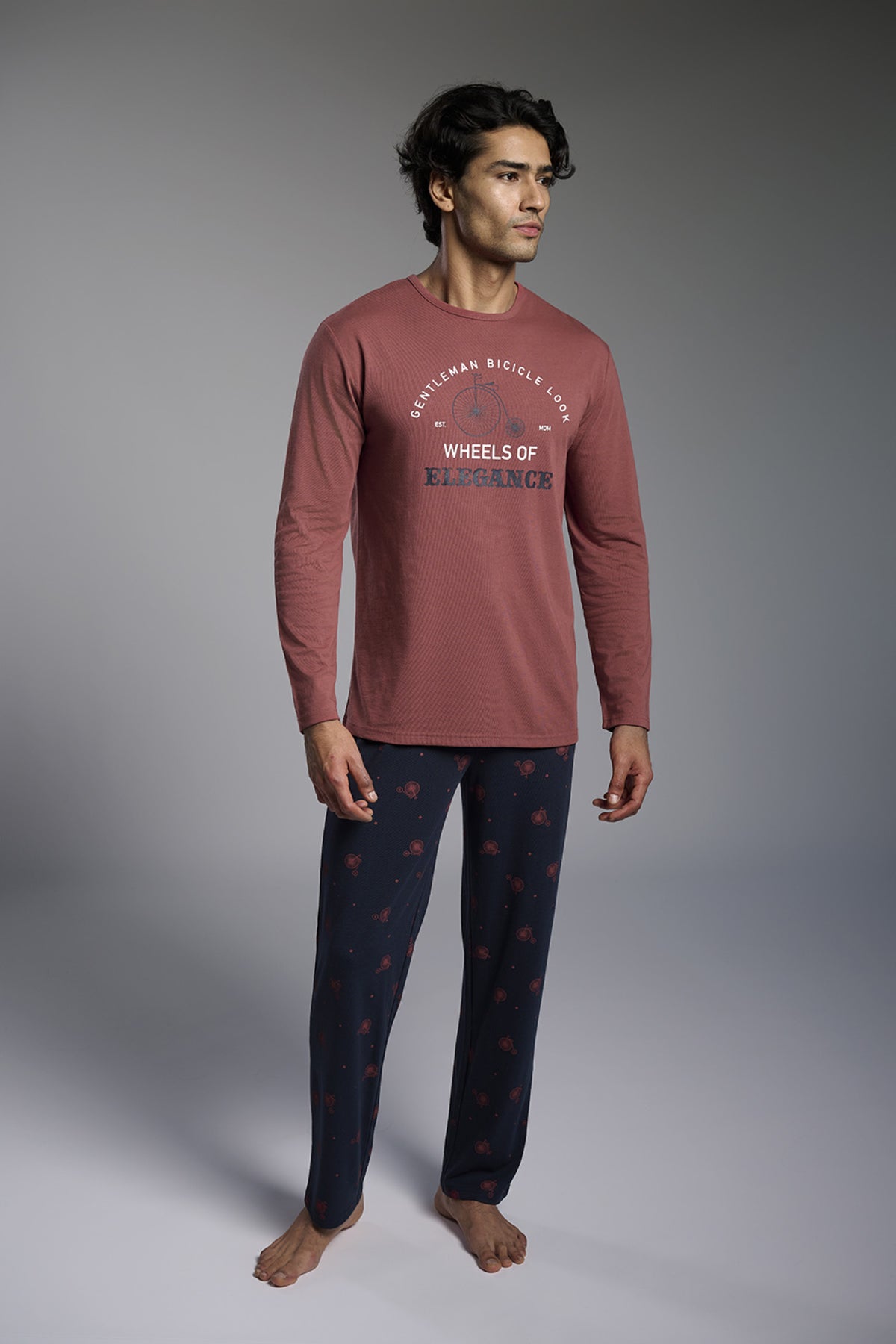 Pijama largo algodón hombre estampado Gentleman Bicicle Look
