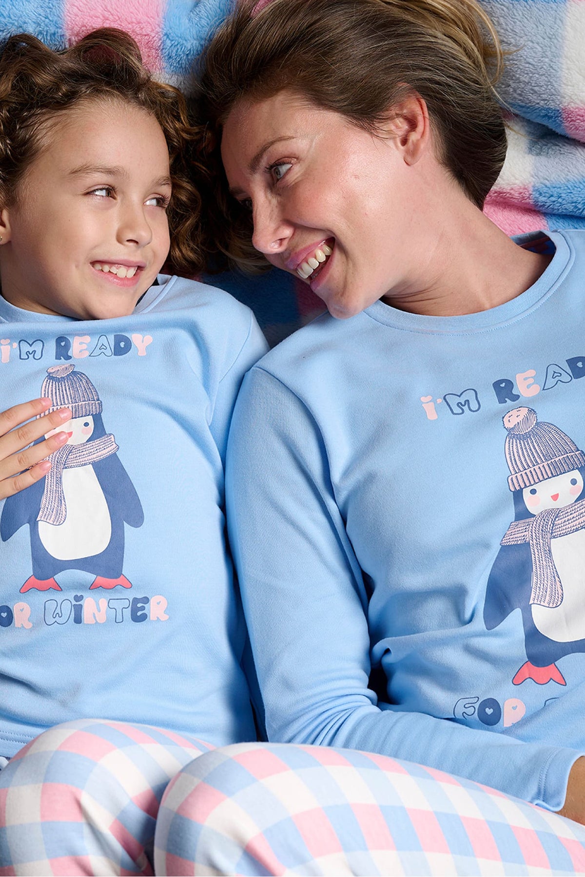 Pijama largo niña afelpado dibujo pingüino I'm ready for winter estampado cuadros
