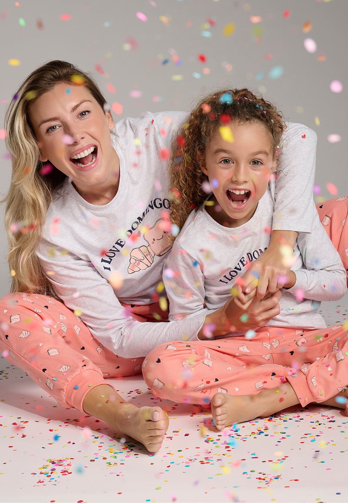 Pijama largo niña algodón estampado I Love Domingos