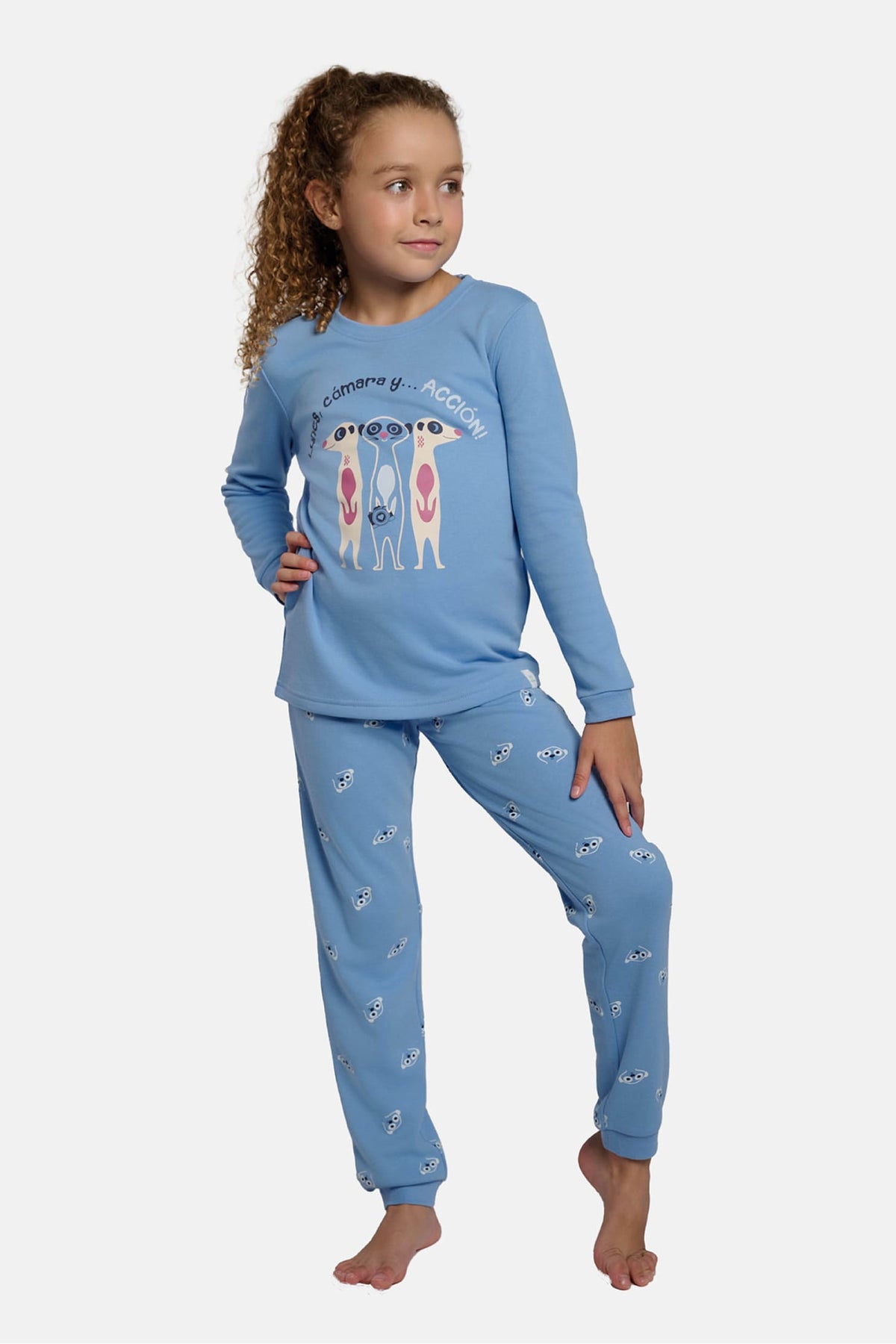 Pijama largo niña afelpado estampado suricatas
