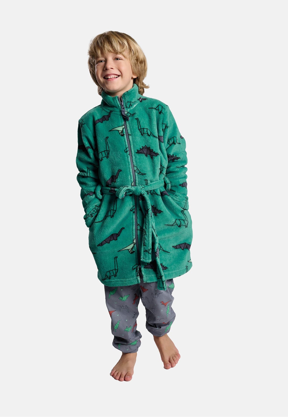 Bata infantil polar coralina niño cierre cremallera estampado dinosaurios