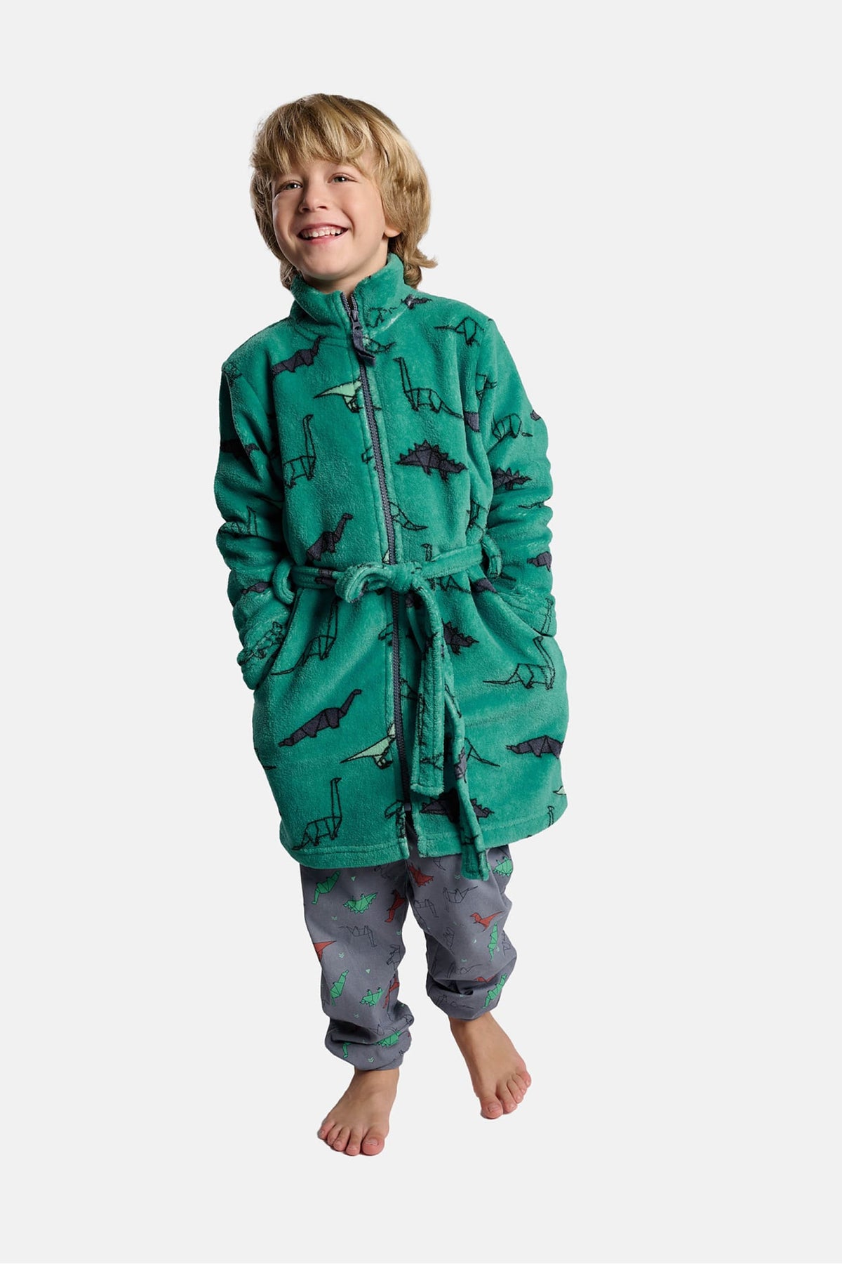 Bata infantil polar coralina niño cierre cremallera estampado dinosaurios