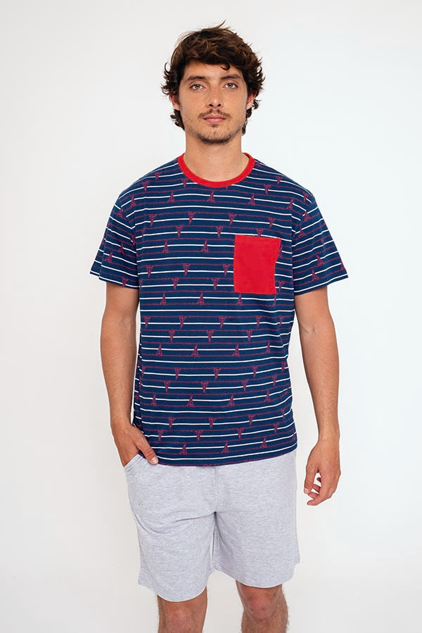 Pijama hombre corto algodón marinero bolsillo | MUYDEMI