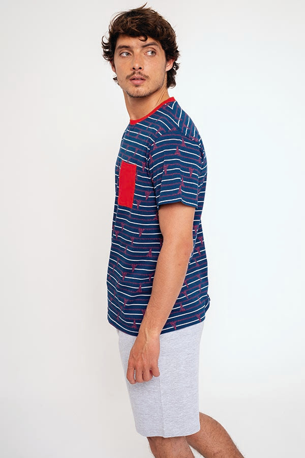 Pijama hombre corto algodón marinero bolsillo | MUYDEMI
