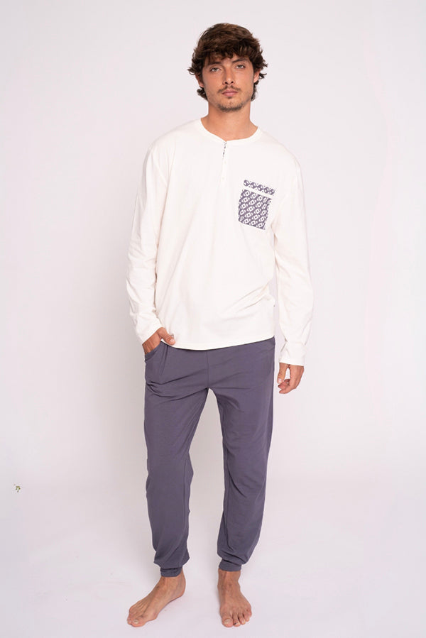 Pijama hombre largo algodón detalle bolsillo MUYDEMI