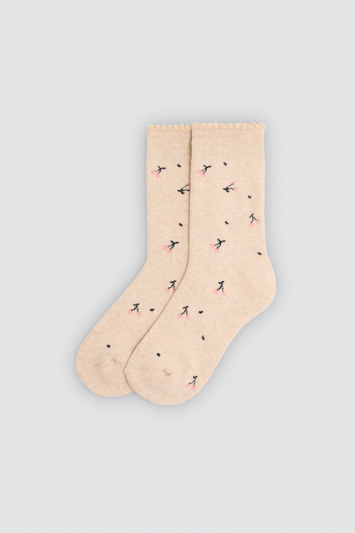 Pack 3 calcetines niña térmicos algodón estampados cerezas y corazones