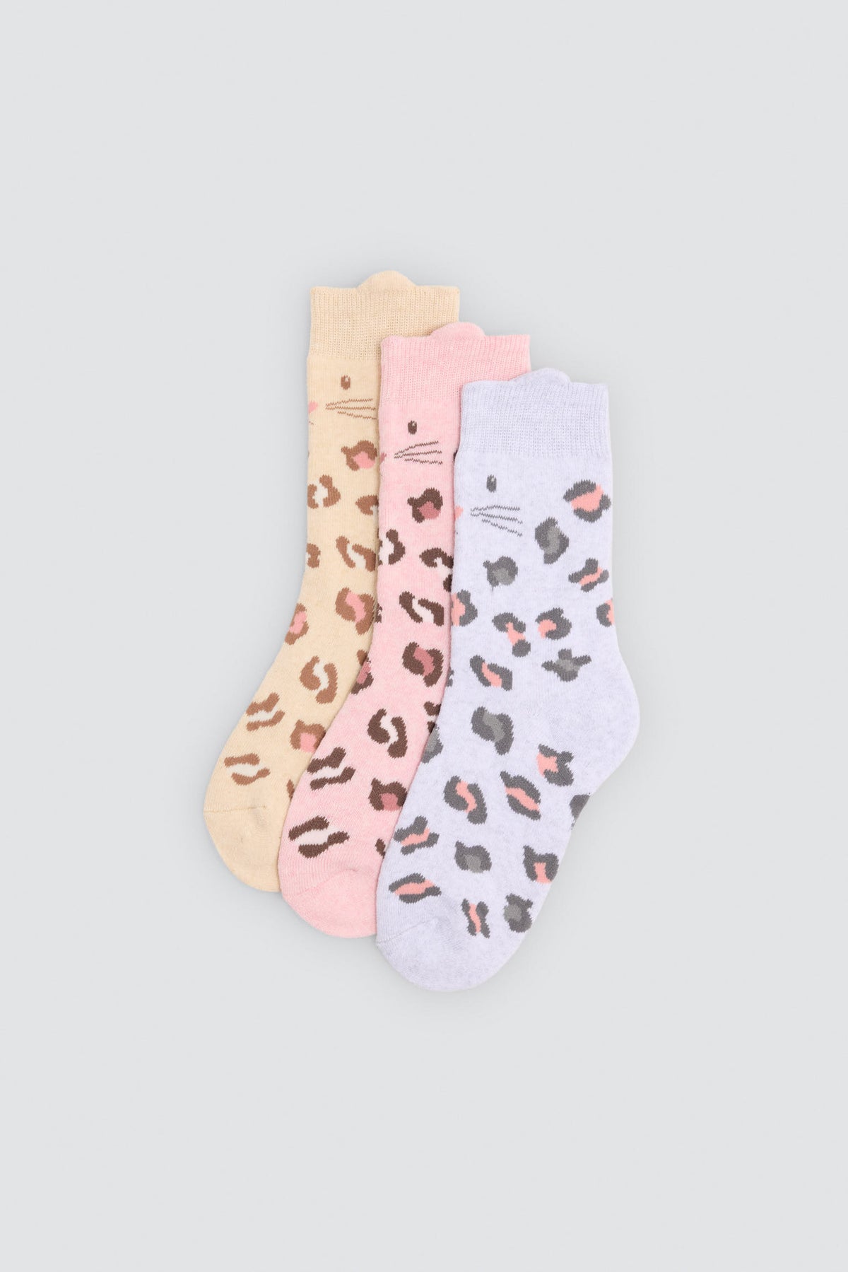 Pack 3 calcetines niña térmicos algodón detalle orejas gato estampado leopardo