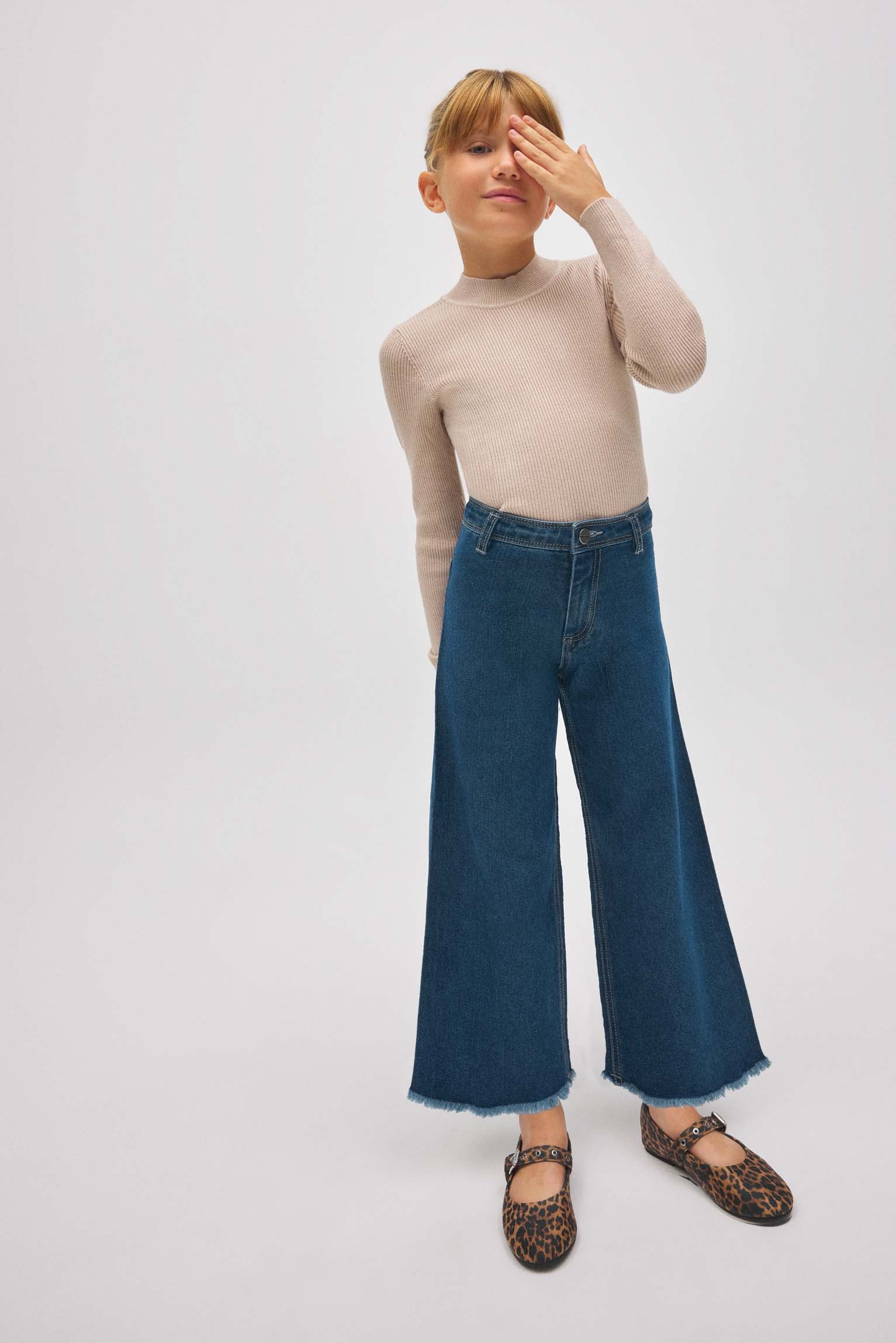 Pantalón niña vaquero ancho marino - Main Image