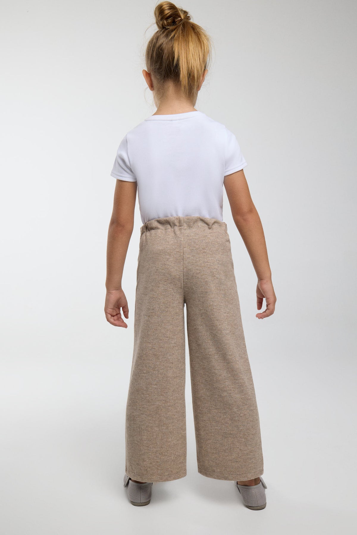 Pantalón ancho niña jaspeado marrón