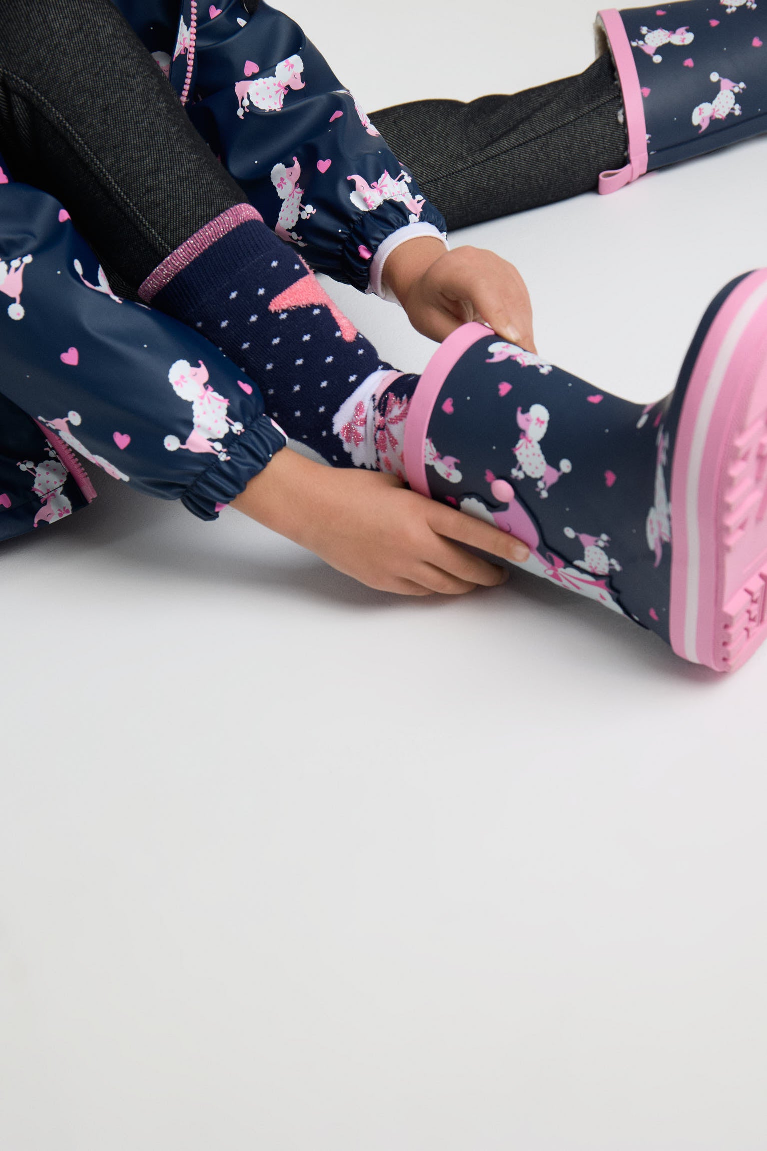Botas de agua niña forro borreguito estampado caniche