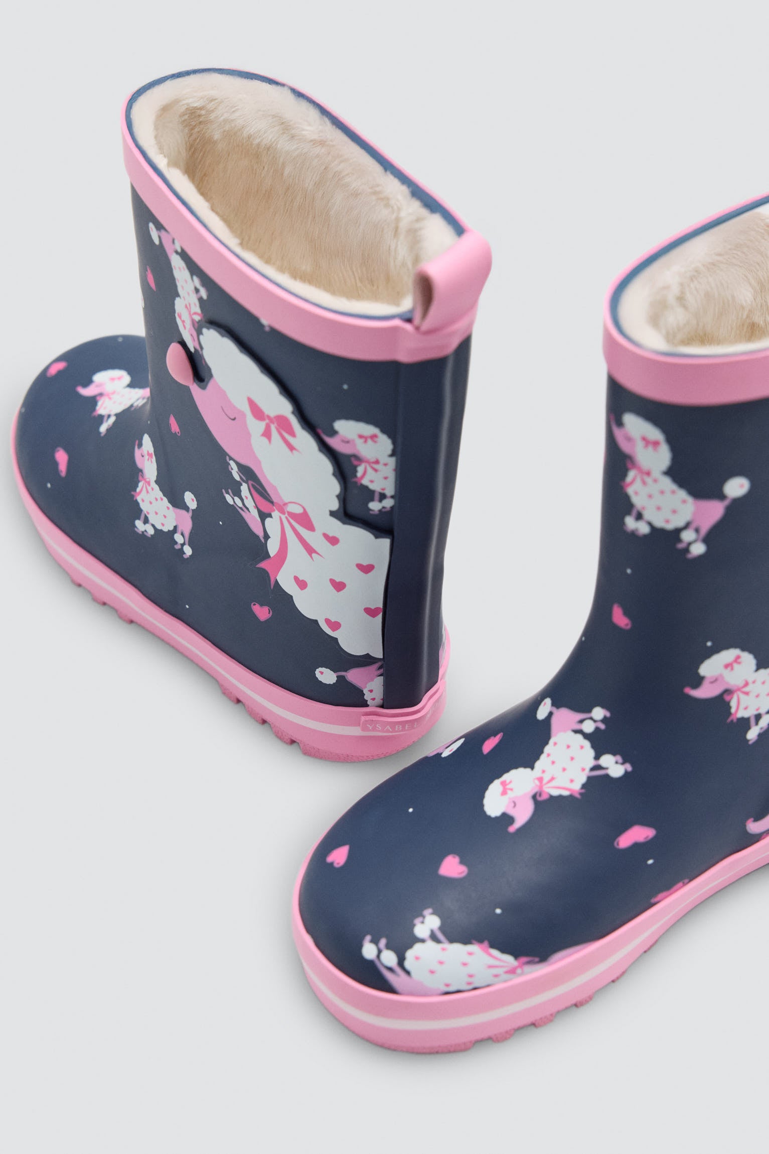 Botas de agua niña forro borreguito estampado caniche