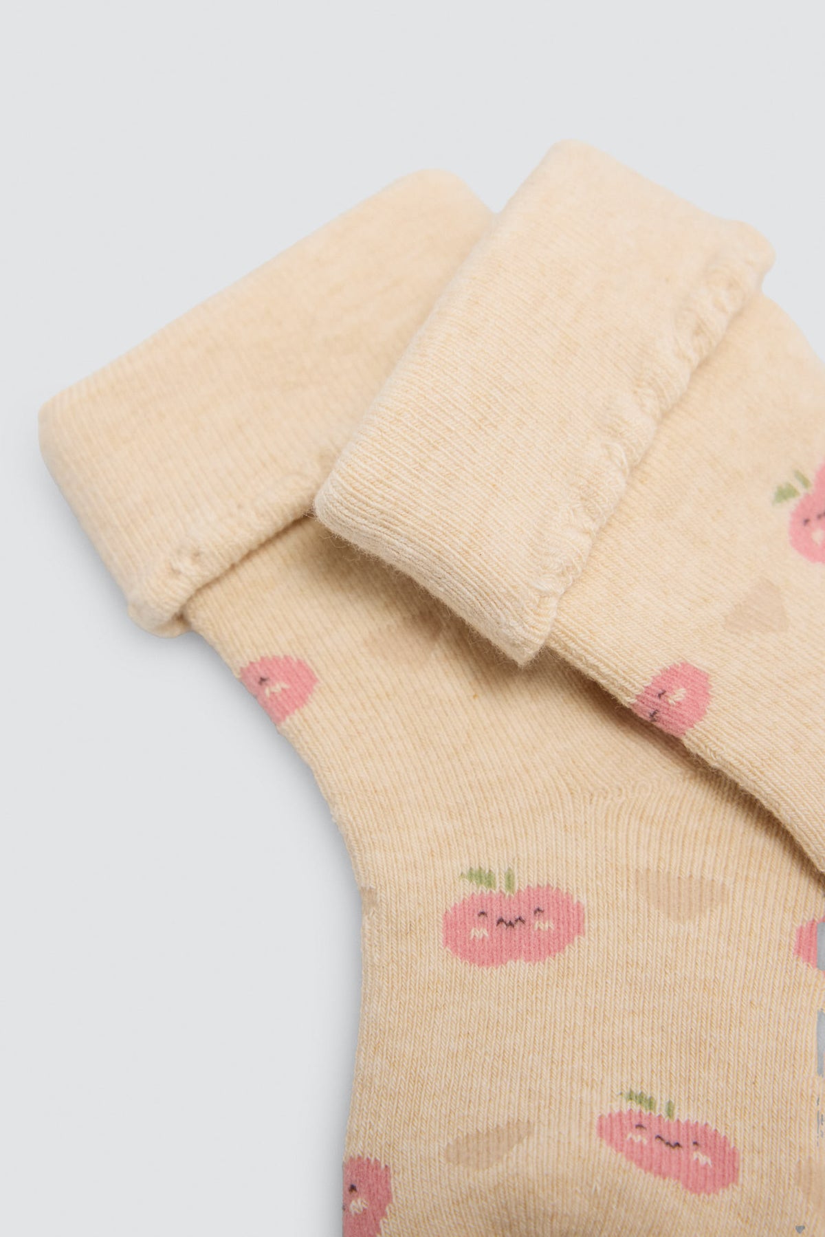 Pack 4 calcetines bebé térmicos puño doblado algodón estampado frutas y corazones