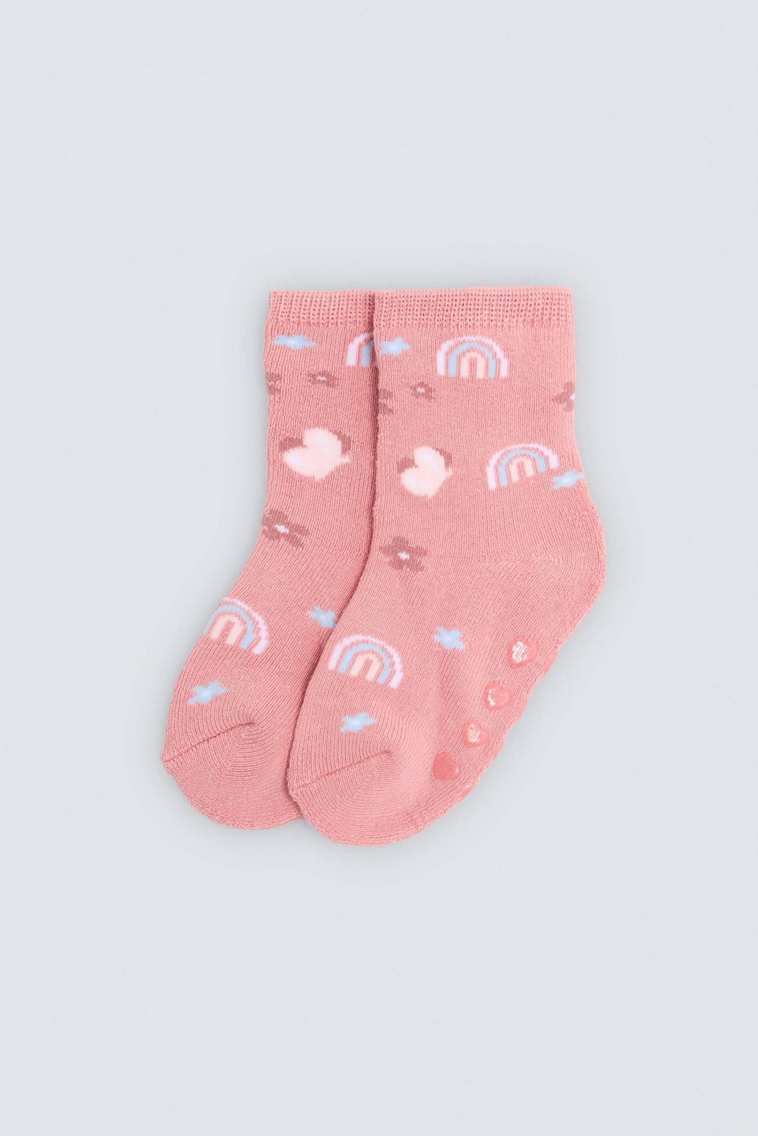 Pack 2 calcetines bebé térmicos antideslizantes estampados gatos y arcoiris