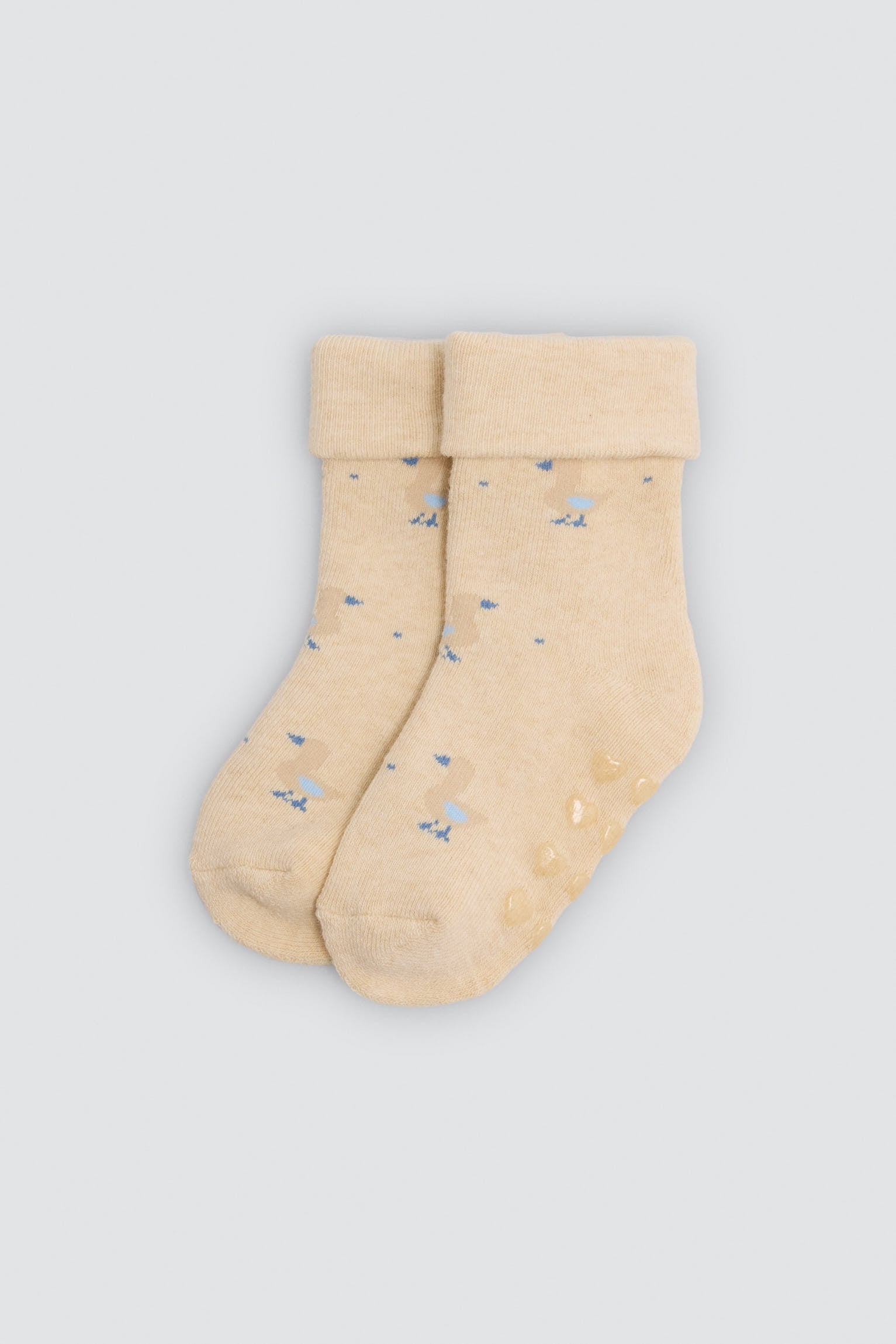 Pack 4 calcetines bebé térmicos antideslizantes doble puño estampado vacas y patos