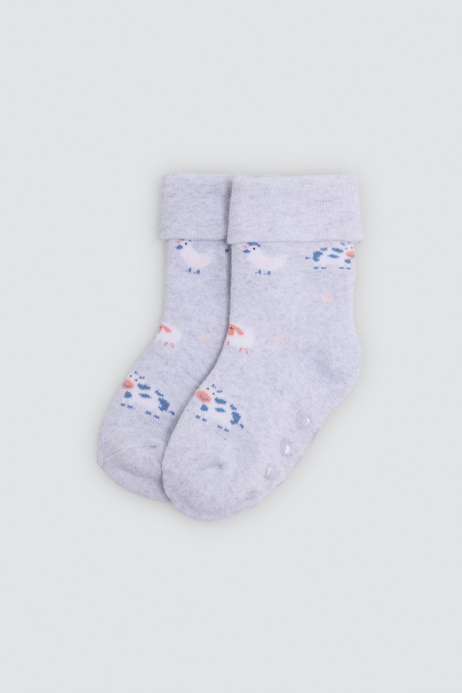 Pack 4 calcetines bebé térmicos antideslizantes doble puño estampado vacas y patos