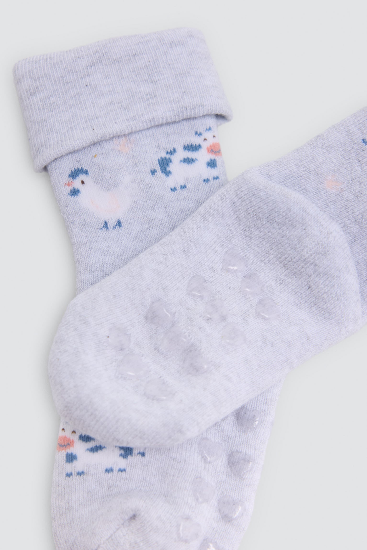 Pack 4 calcetines bebé térmicos antideslizantes doble puño estampado vacas y patos