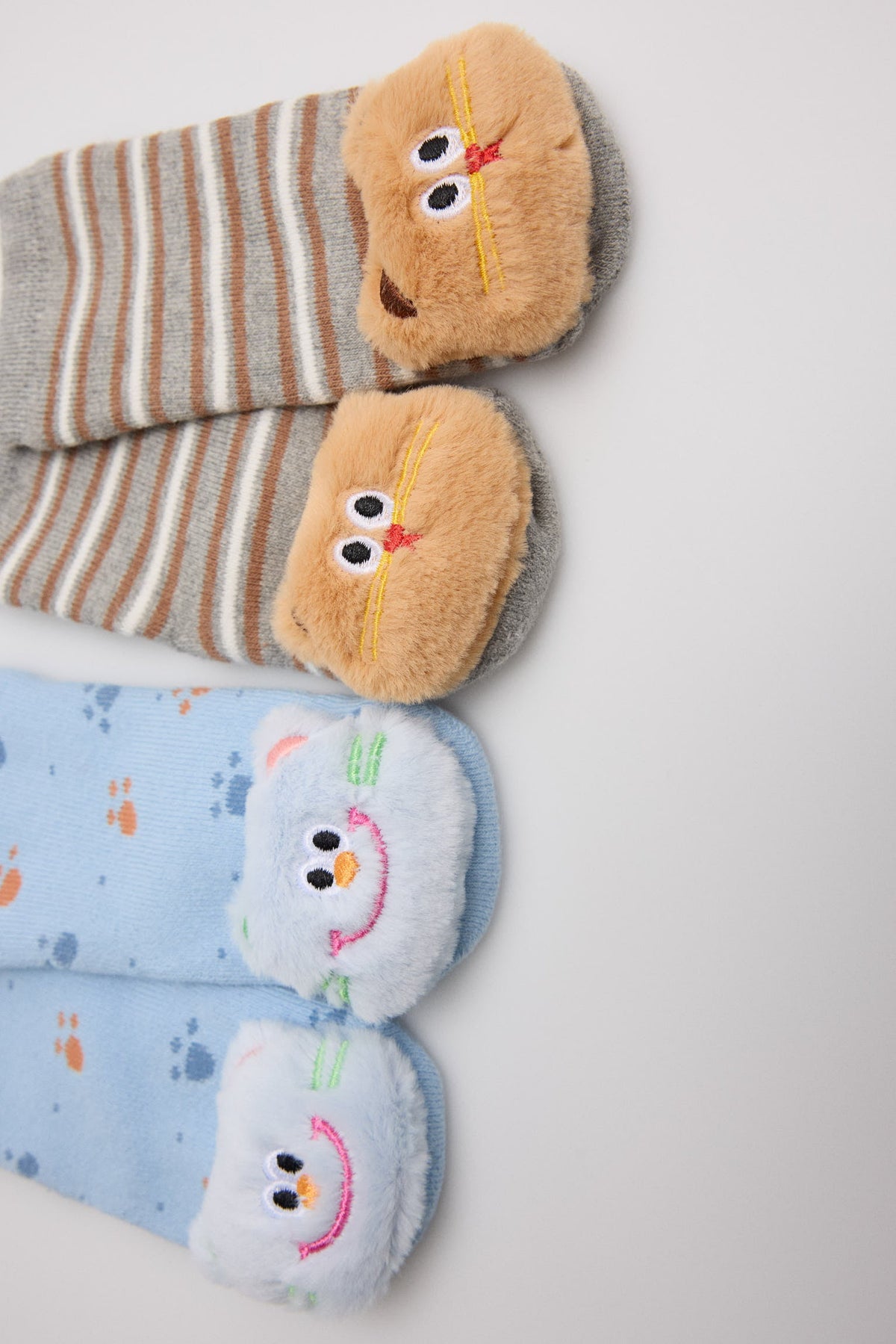 Pack 2 calcetines bebé algodón térmicos antideslizantes sensoriales gatitos